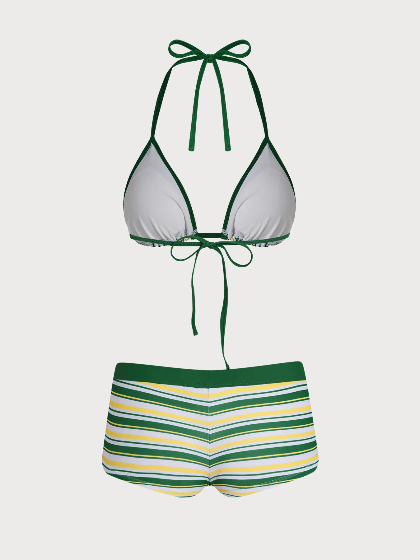 Green Striped Color Block Shorts Bikini Set - Image 10