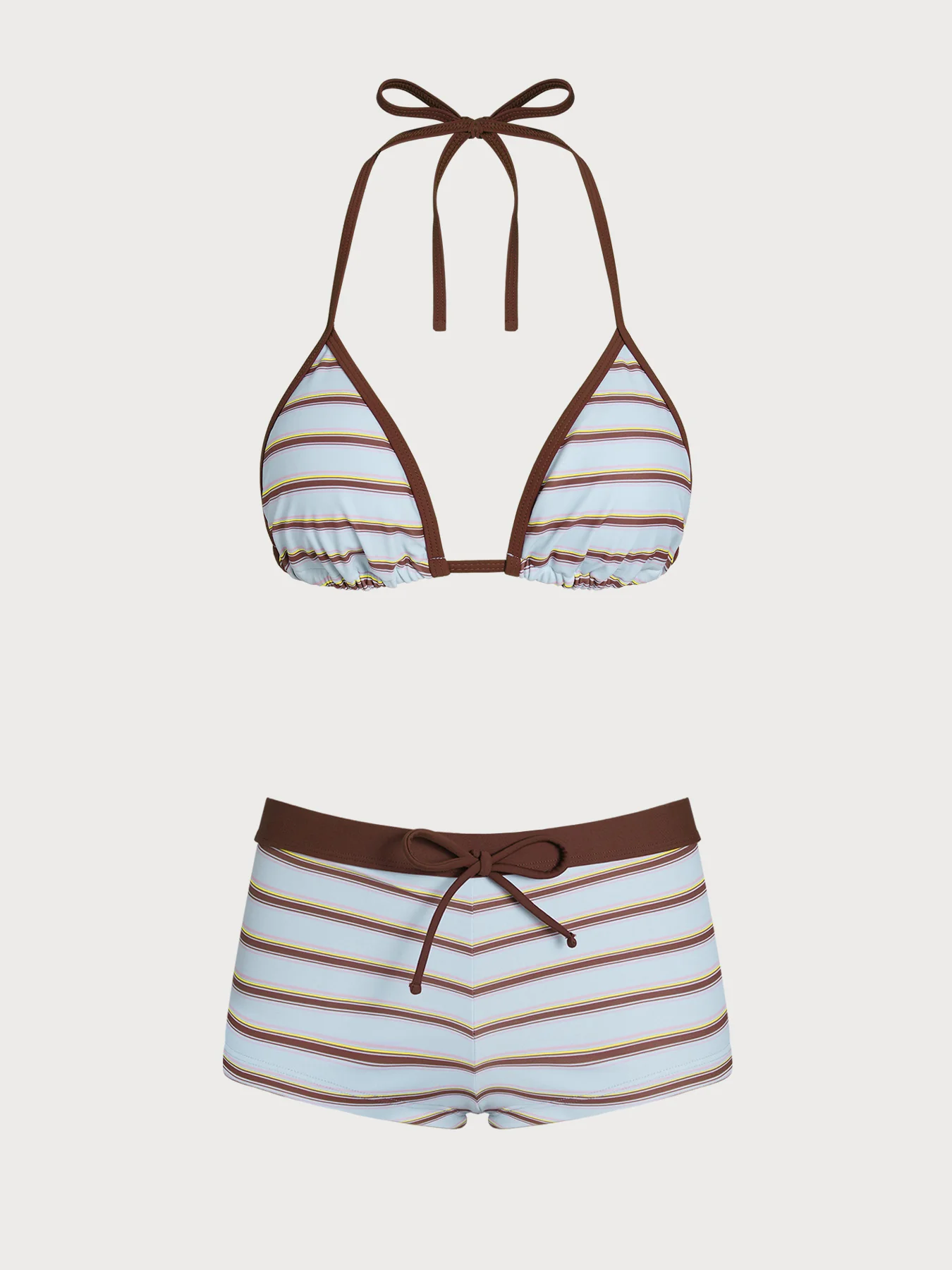 Green Striped Color Block Shorts Bikini Set - Image 14