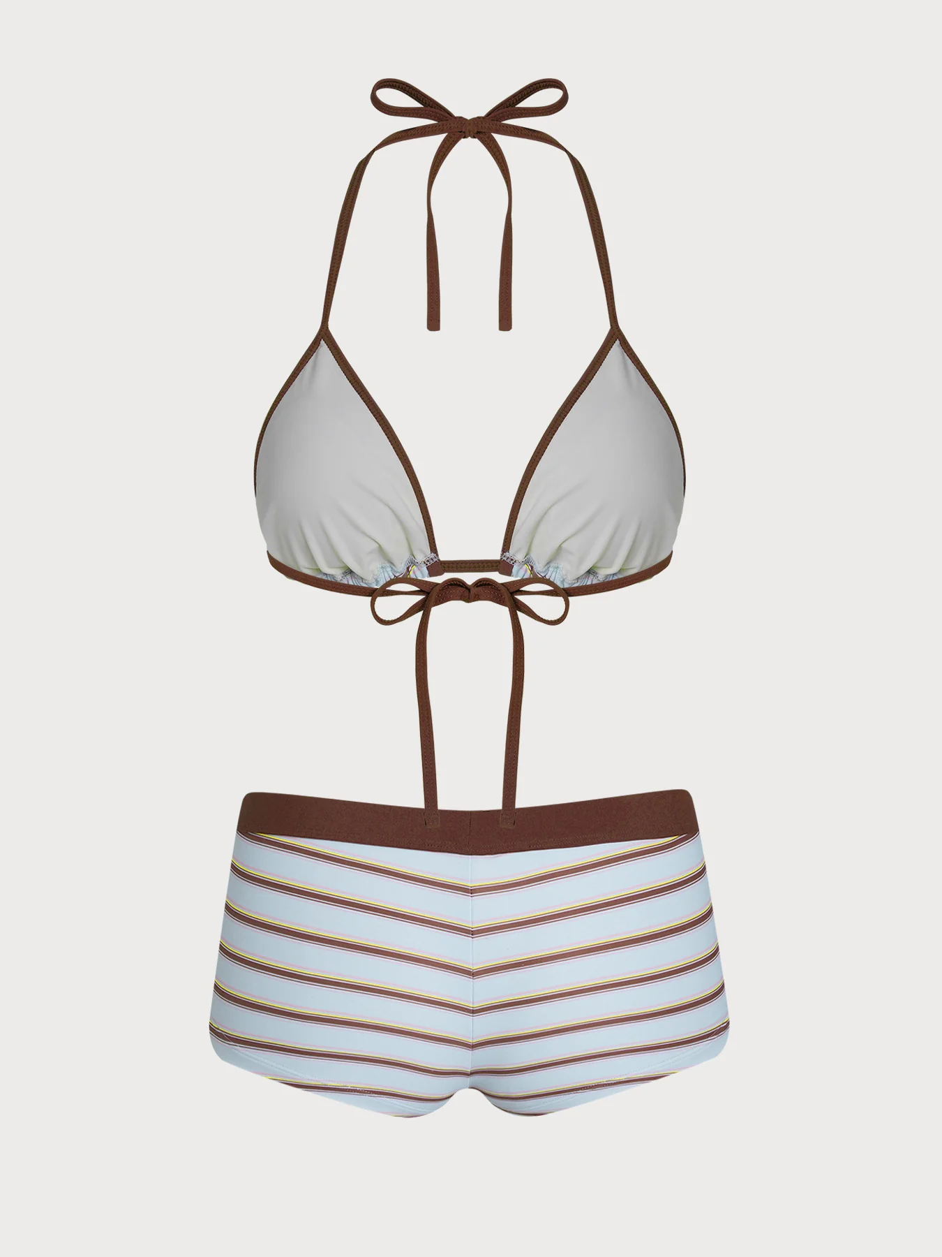 Green Striped Color Block Shorts Bikini Set - Image 15