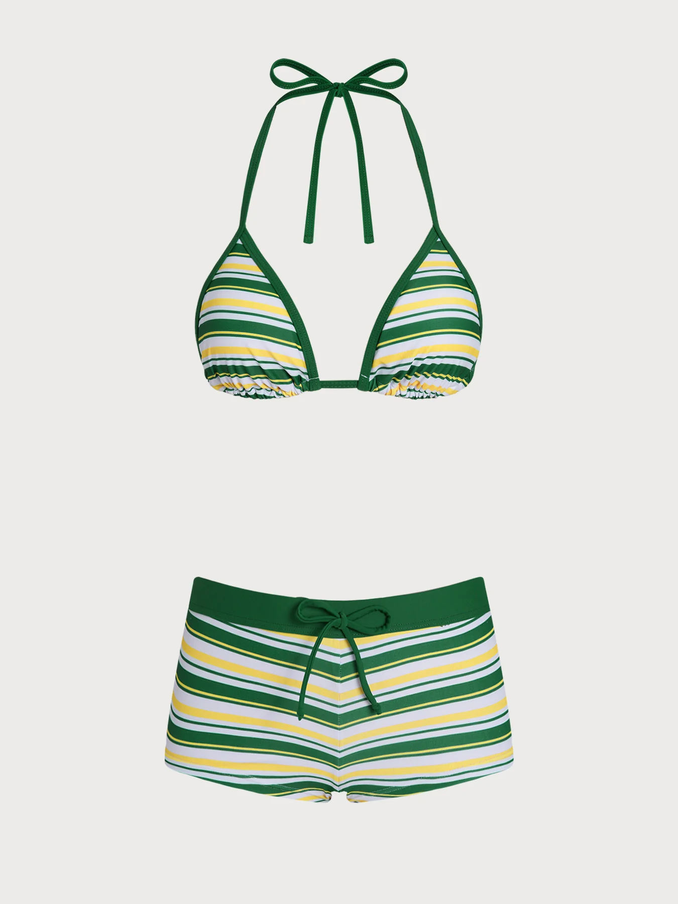 Green Striped Color Block Shorts Bikini Set - Image 9