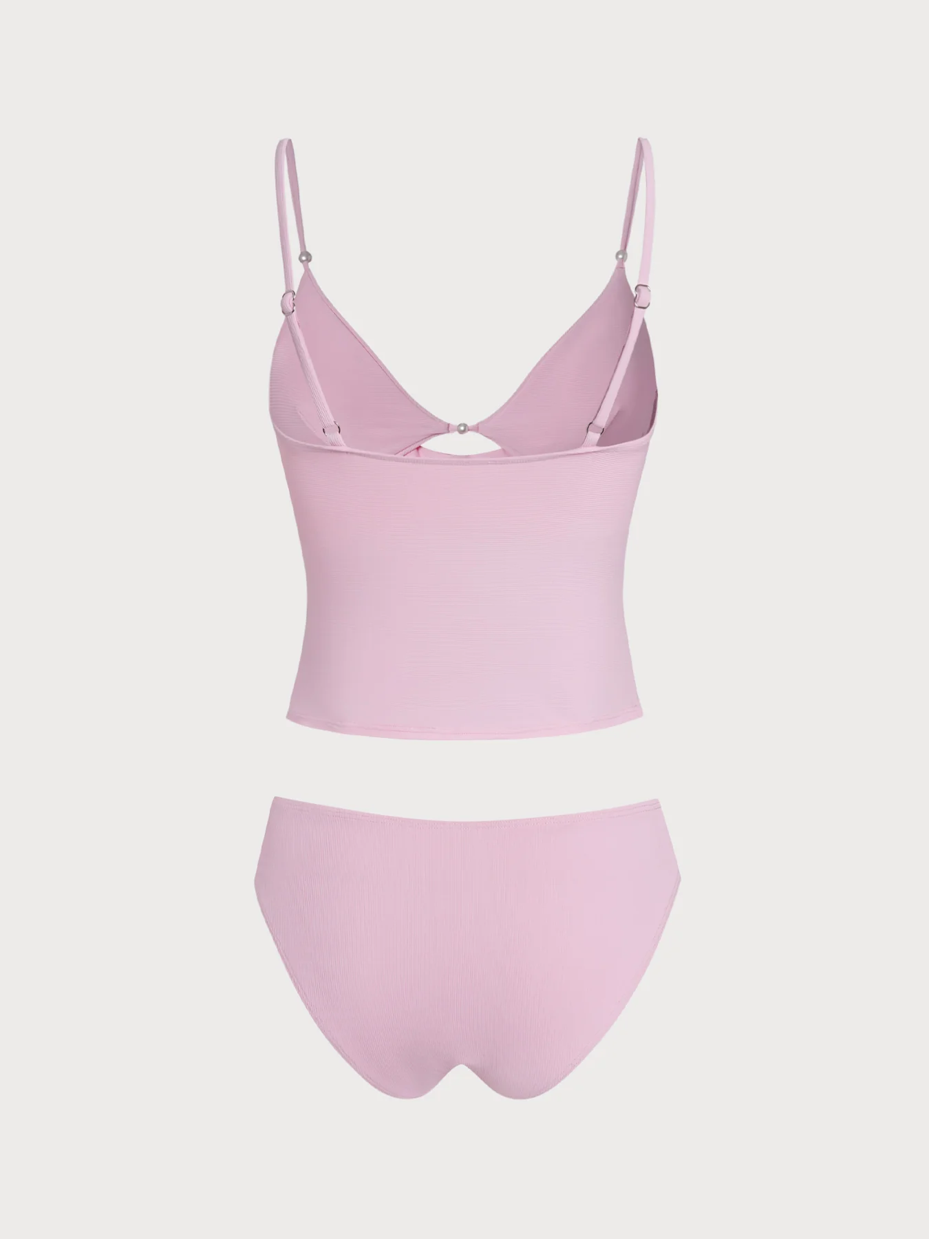 Grey Green Ribbed Fake Two-Piece Tankini Set - Image 10