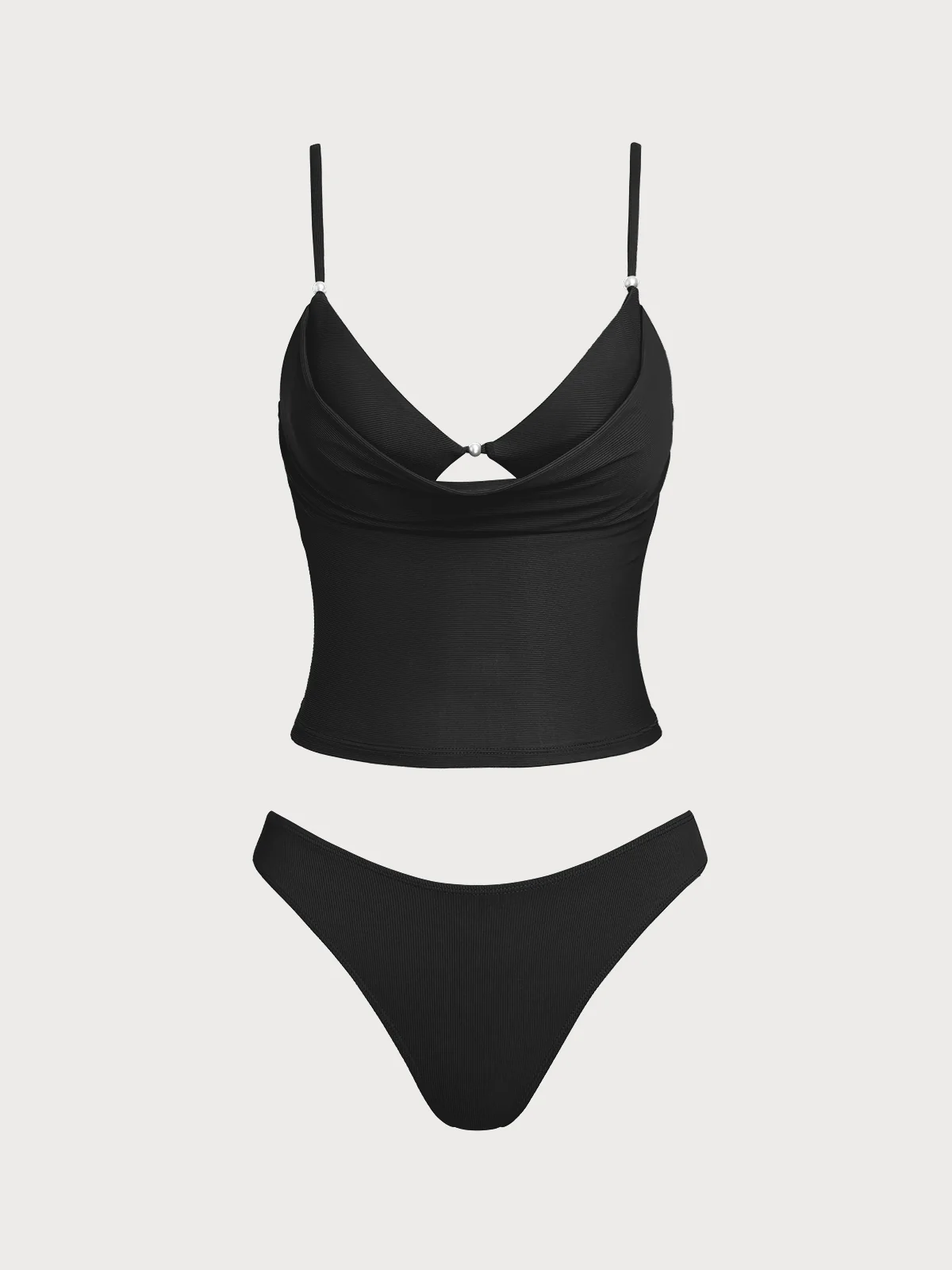 Grey Green Ribbed Fake Two-Piece Tankini Set - Image 13