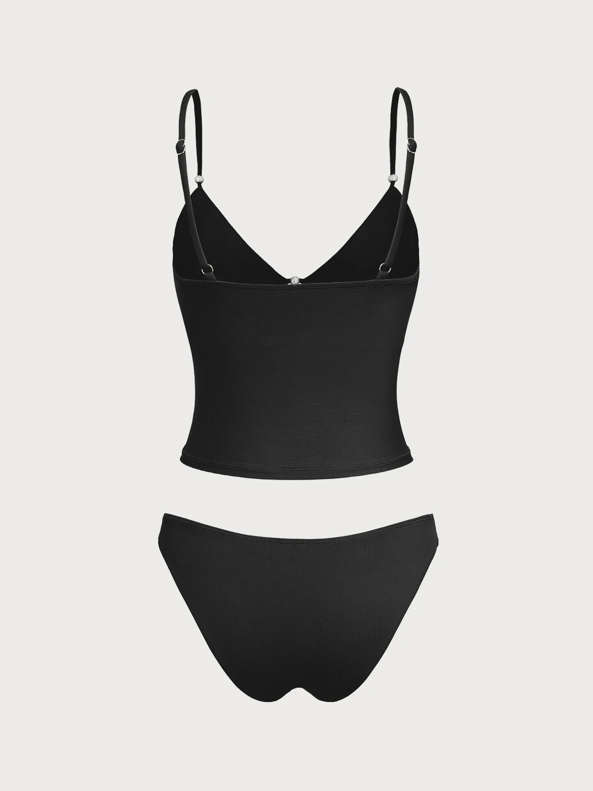 Grey Green Ribbed Fake Two-Piece Tankini Set - Image 14