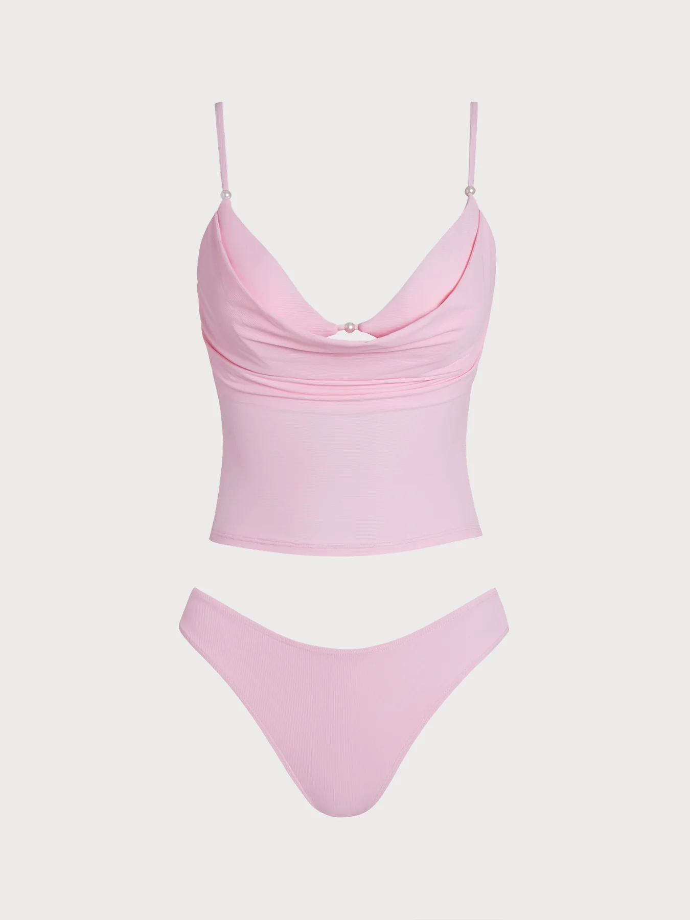 Grey Green Ribbed Fake Two-Piece Tankini Set - Image 9
