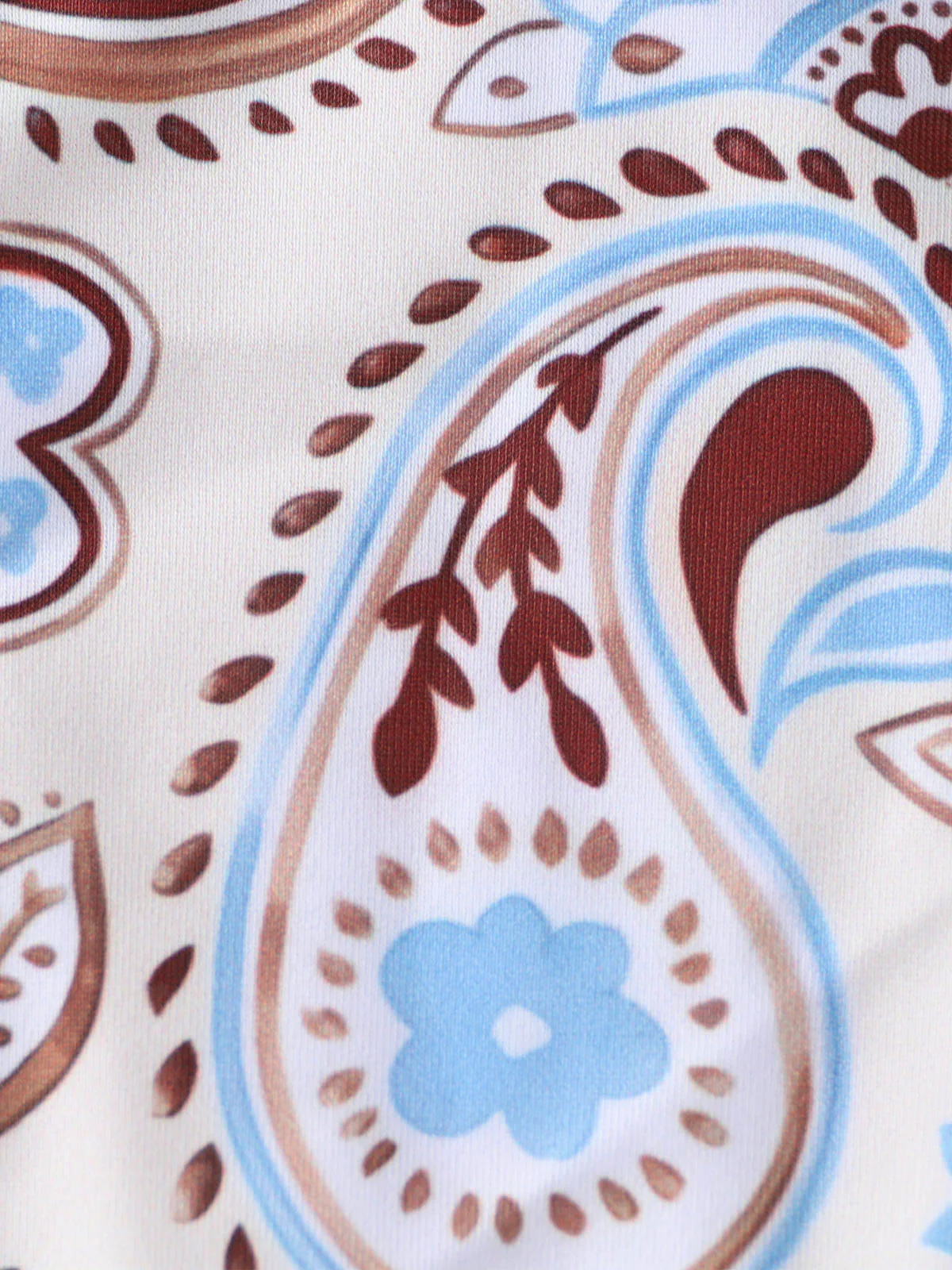 Khaki Paisley Print Contrast Tankini Set - Image 4