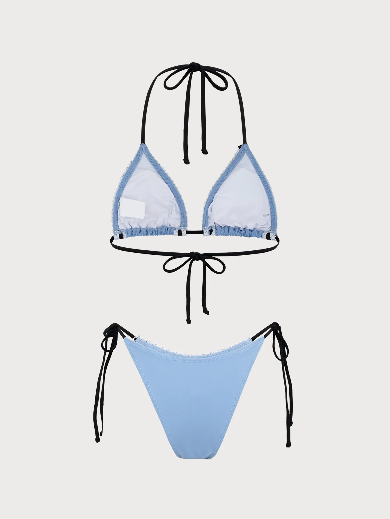 Light Blue Contrast Lace Triangle Bikini Set - Image 8