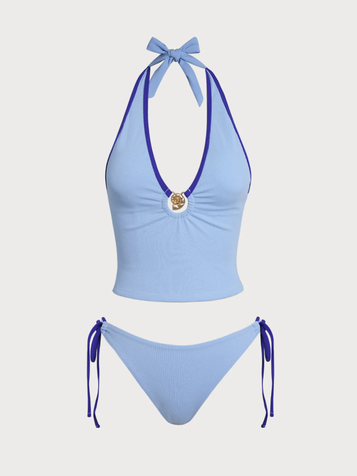 Light Blue Contrast Shell Tankini Set - Image 3