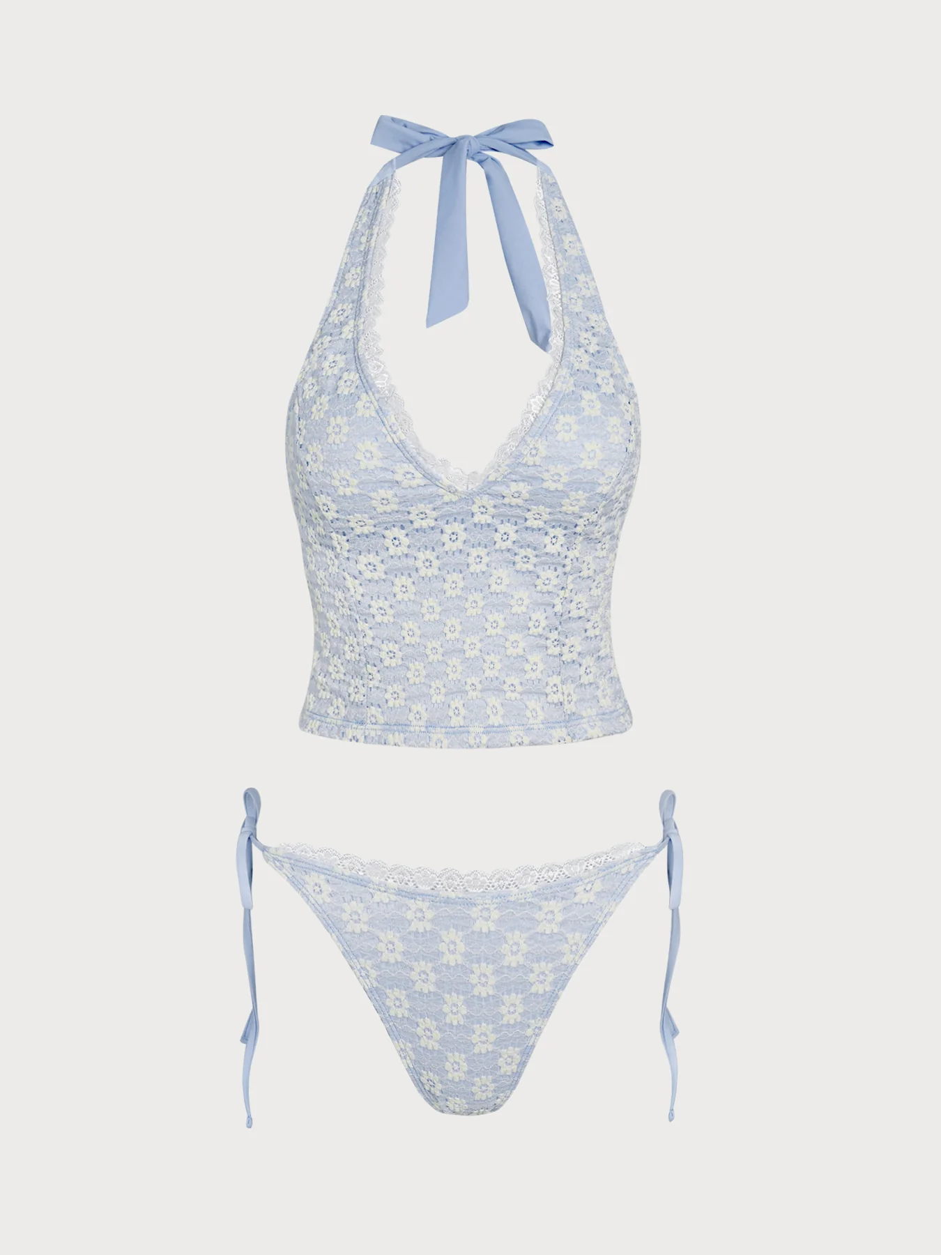 Light Blue Floral Plant Tankini Set - Image 2