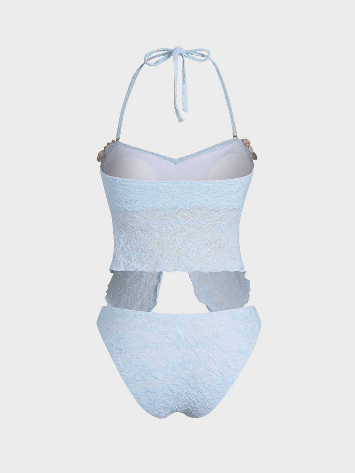 Light Blue Twisted Shell Trim Tankini Set - Image 7