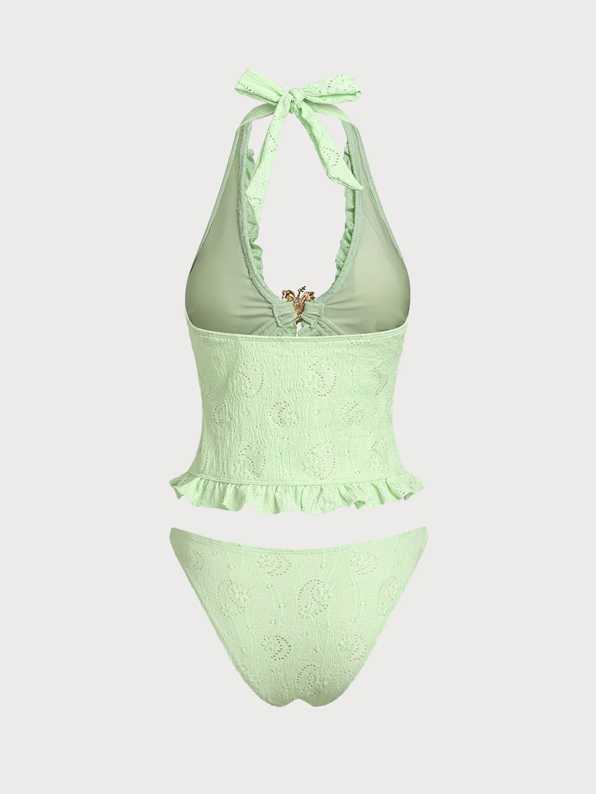 Light Green Flower Decoration Deep V Tankini Set - Image 7