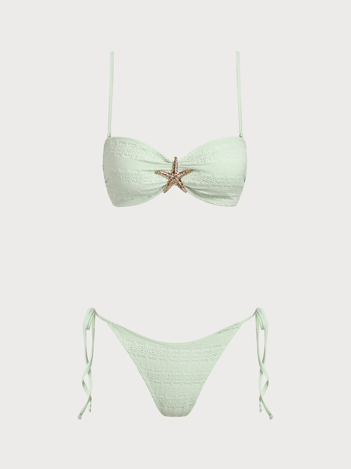 Light Green Woven Star Trim Bikini Set - Image 6