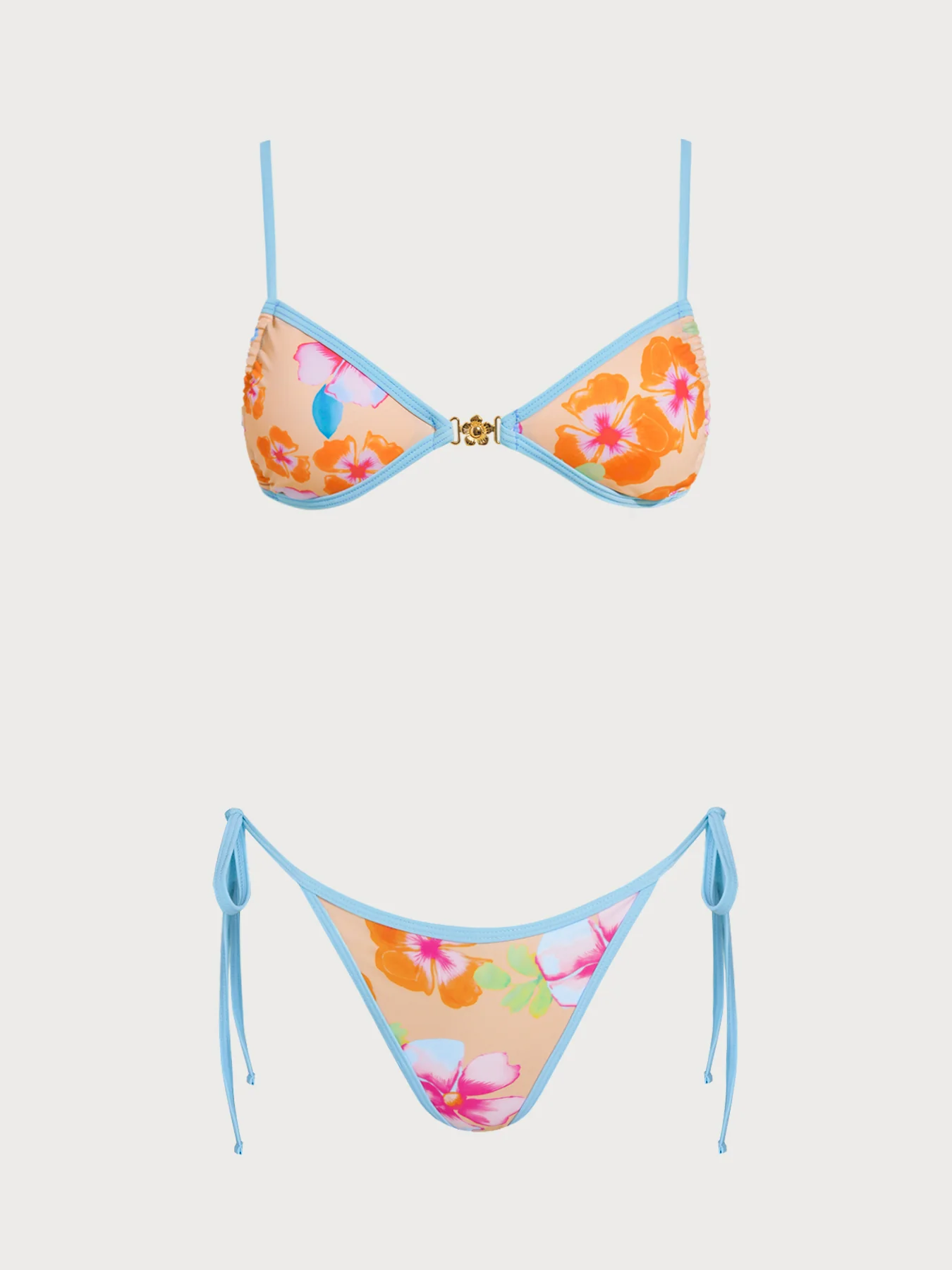 Light Orange Floral Contrast Bikini Set - Image 7