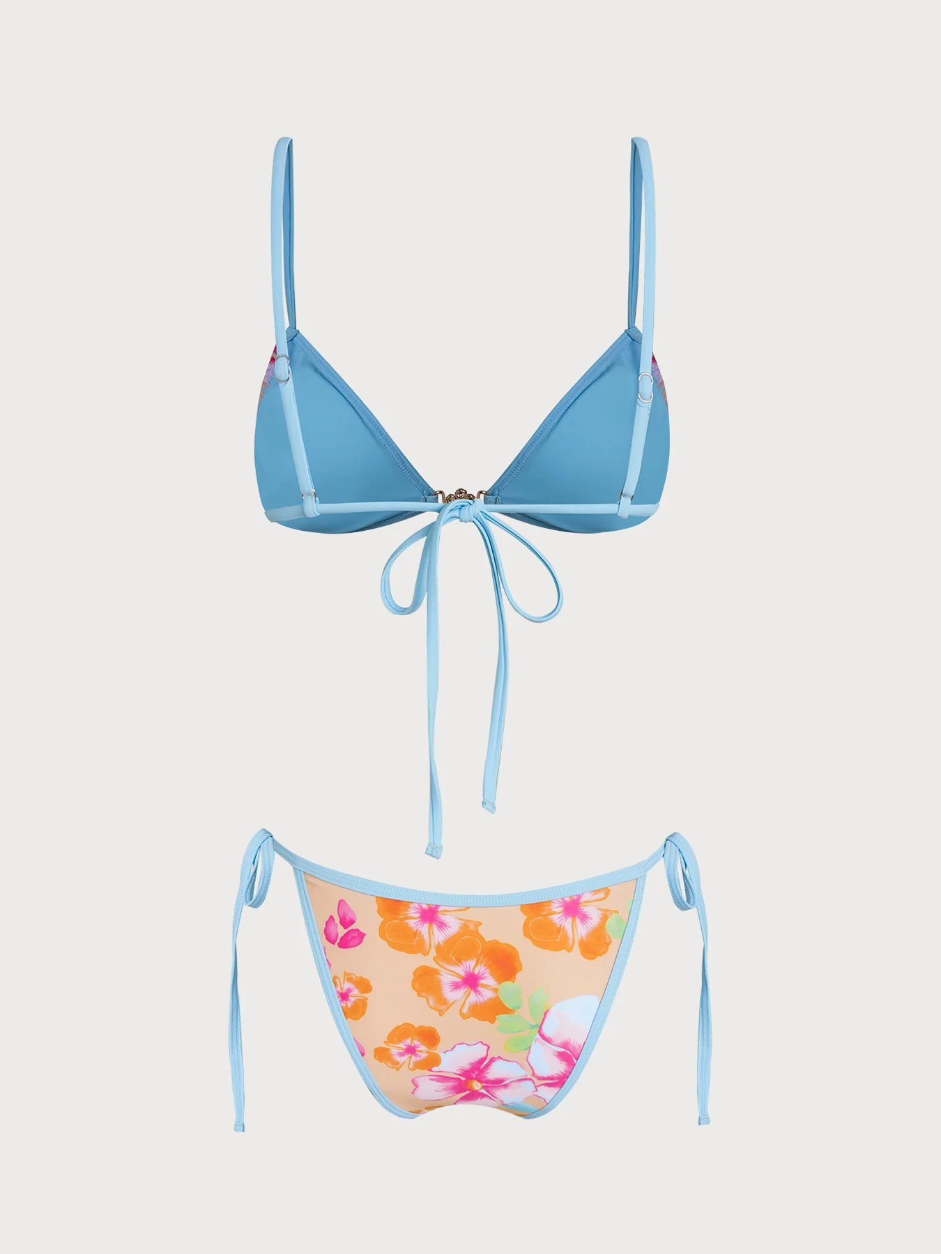 Light Orange Floral Contrast Bikini Set - Image 8
