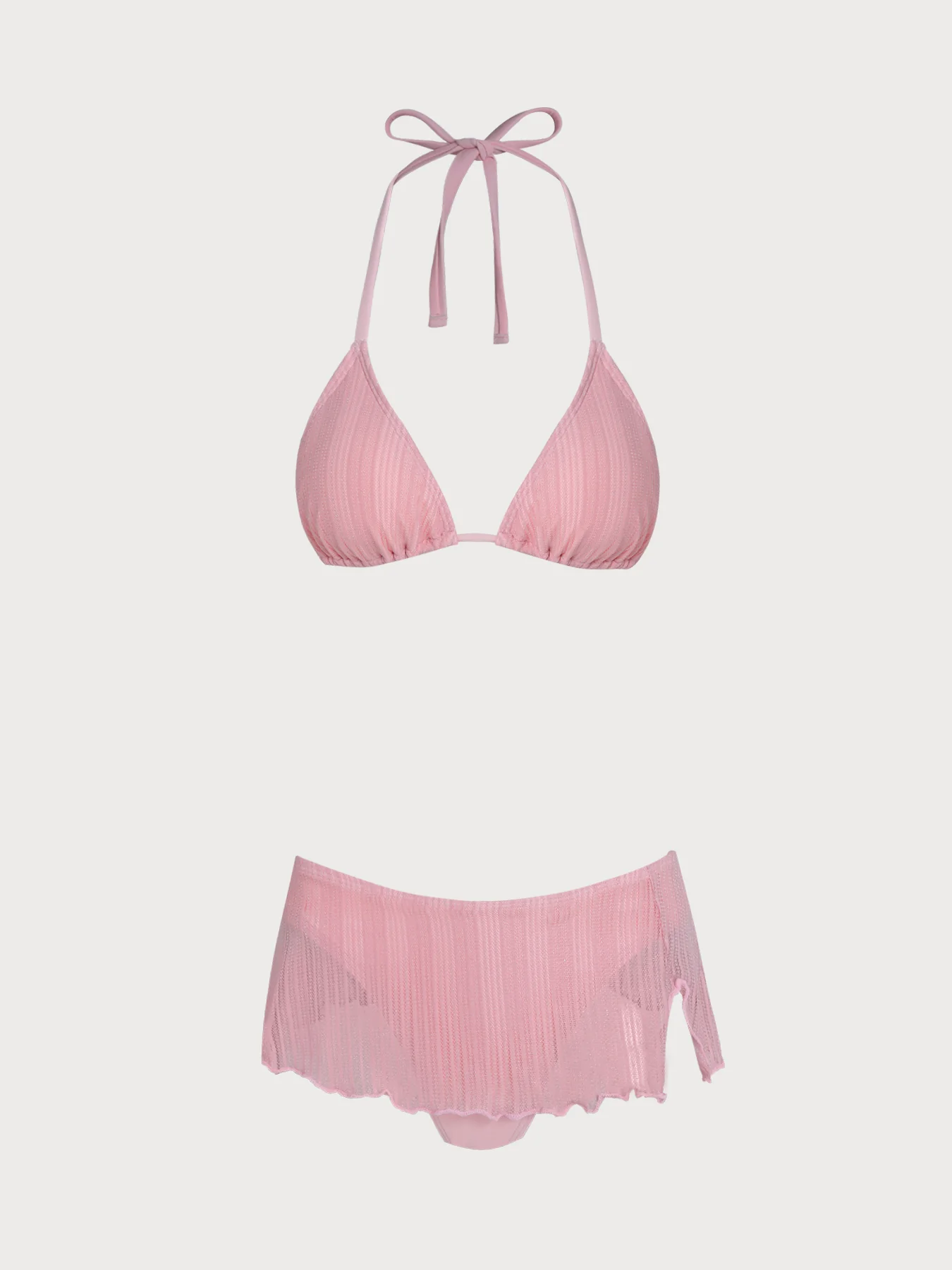 Light Pink Silver Thread Skirted Bikini Set - Image 2