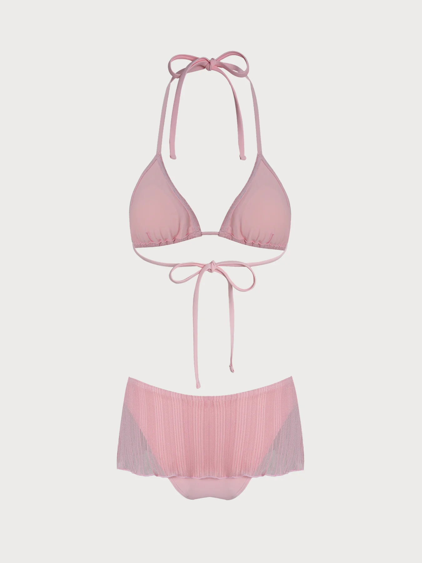 Light Pink Silver Thread Skirted Bikini Set - Image 3