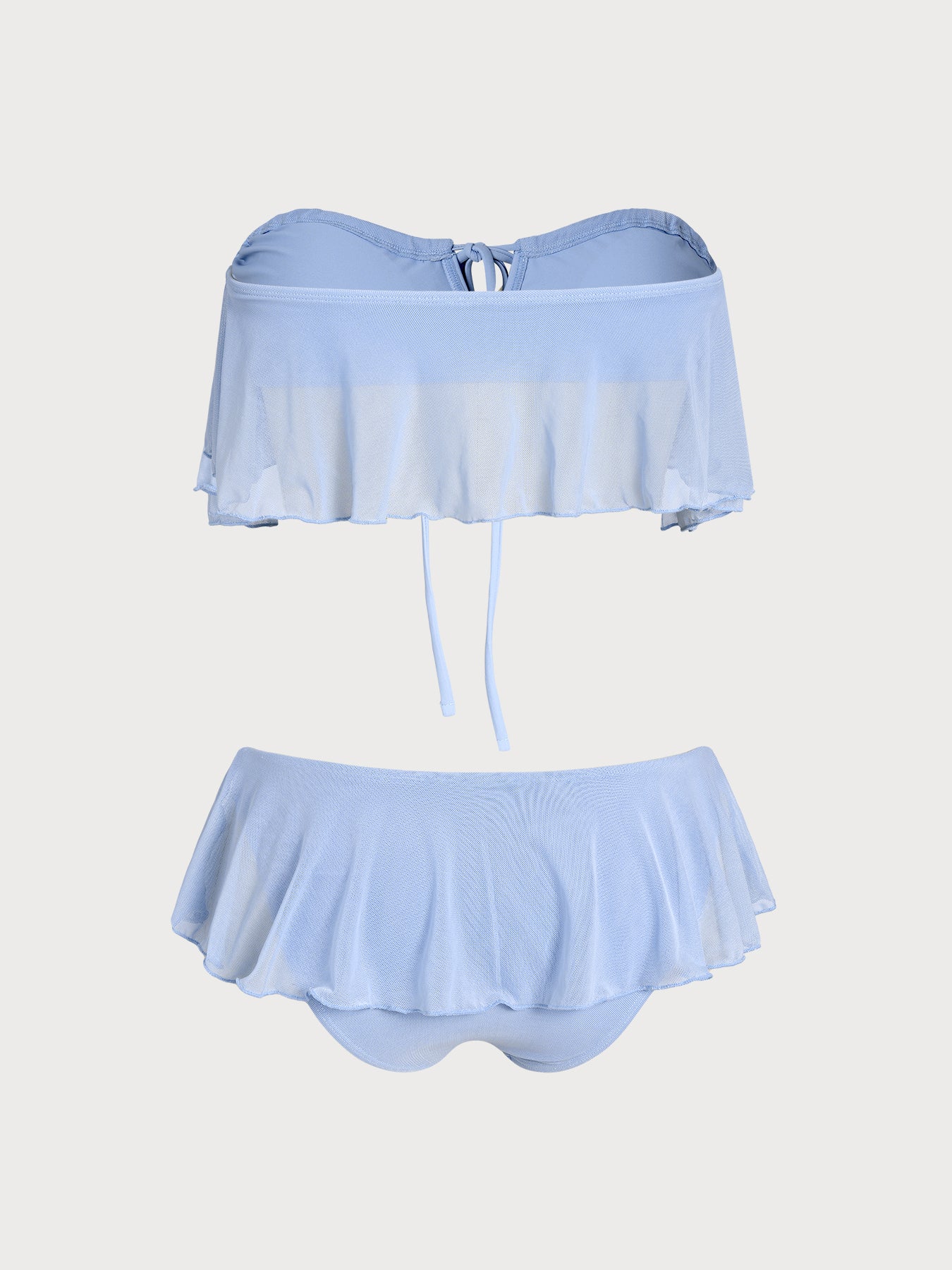 Light Yellow Bandeau Ruffle Mesh Skirt Bikini Set - Image 16