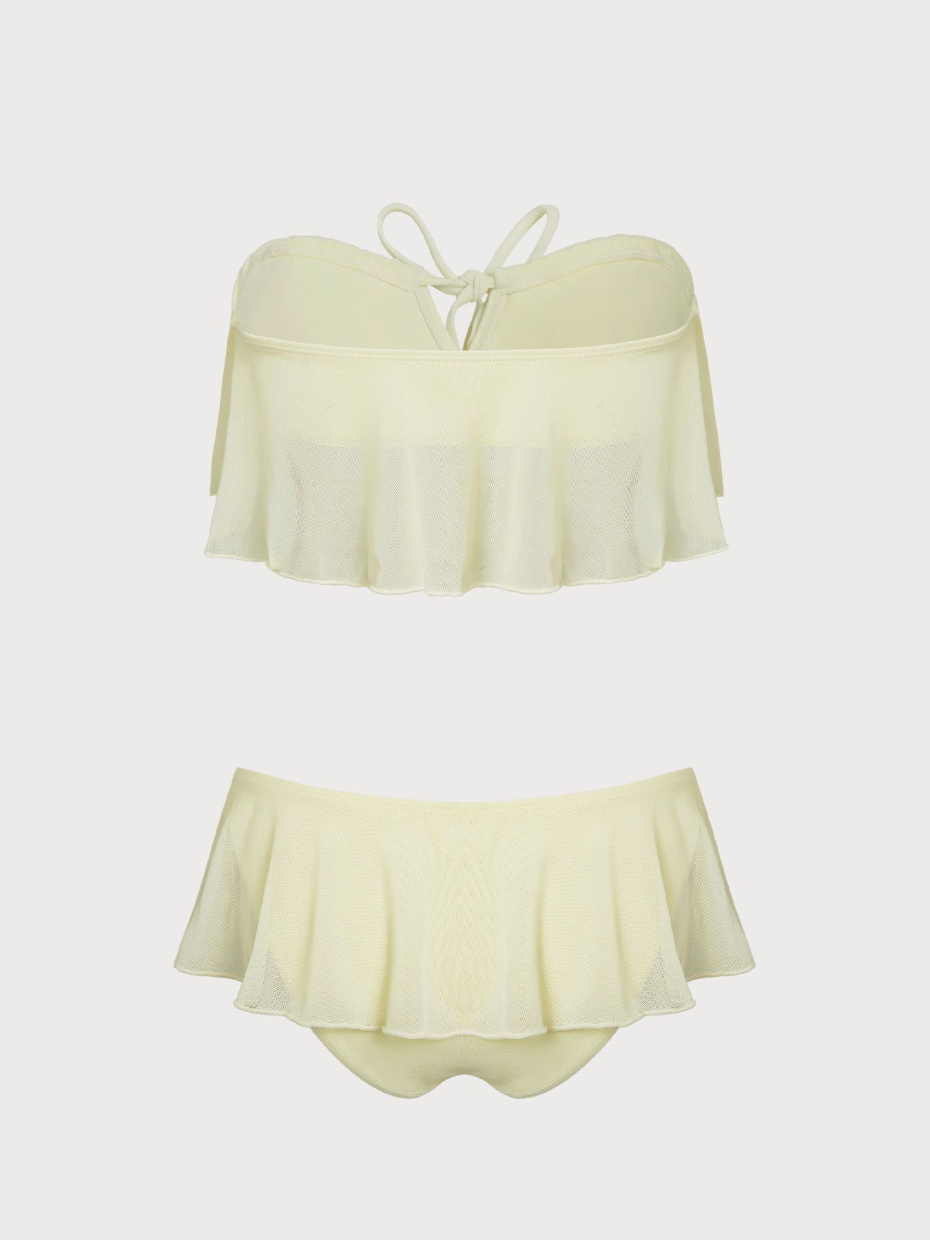 Light Yellow Bandeau Ruffle Mesh Skirt Bikini Set - Image 2