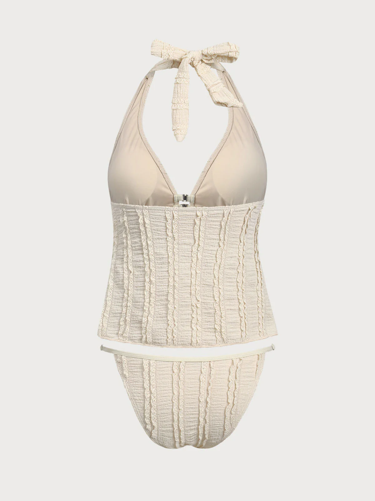 Light Yellow Deep V Front Button Tankini Set - Image 7