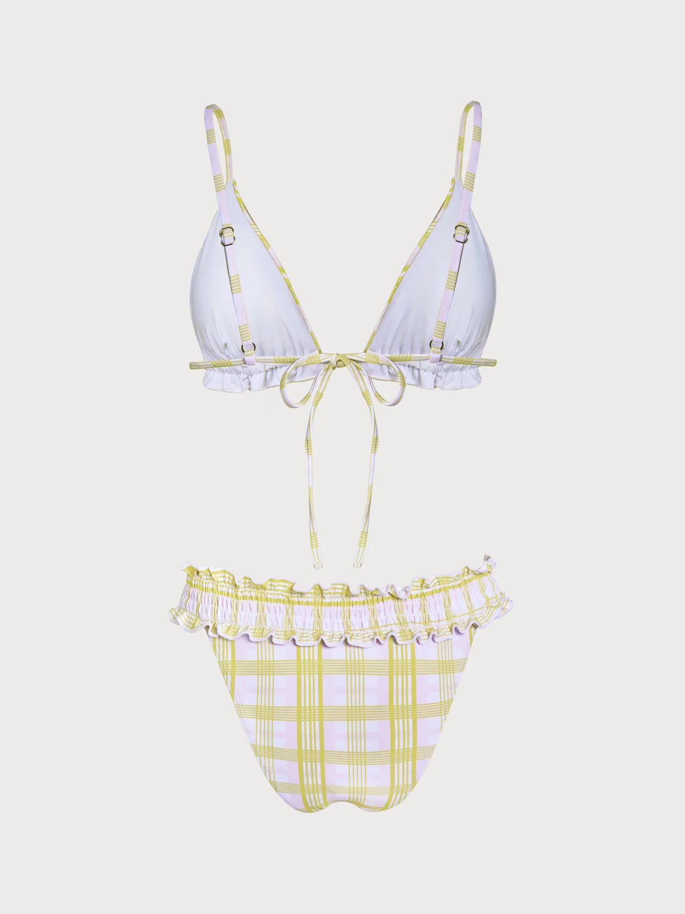 Light Yellow Plaid Ruffle Bikini Set - Image 7