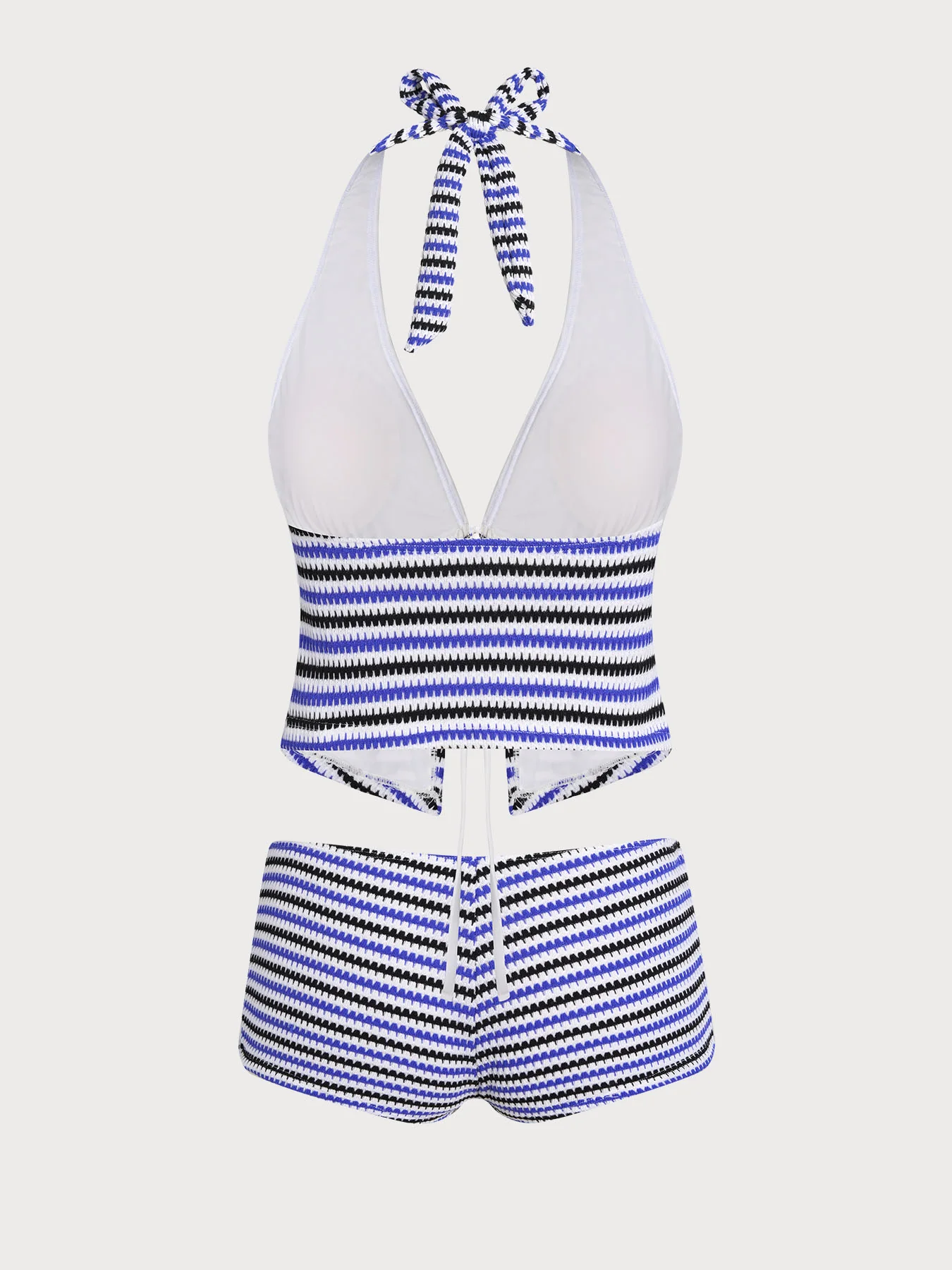 Multi Retro Striped Tie Front Tankini Set - Image 13