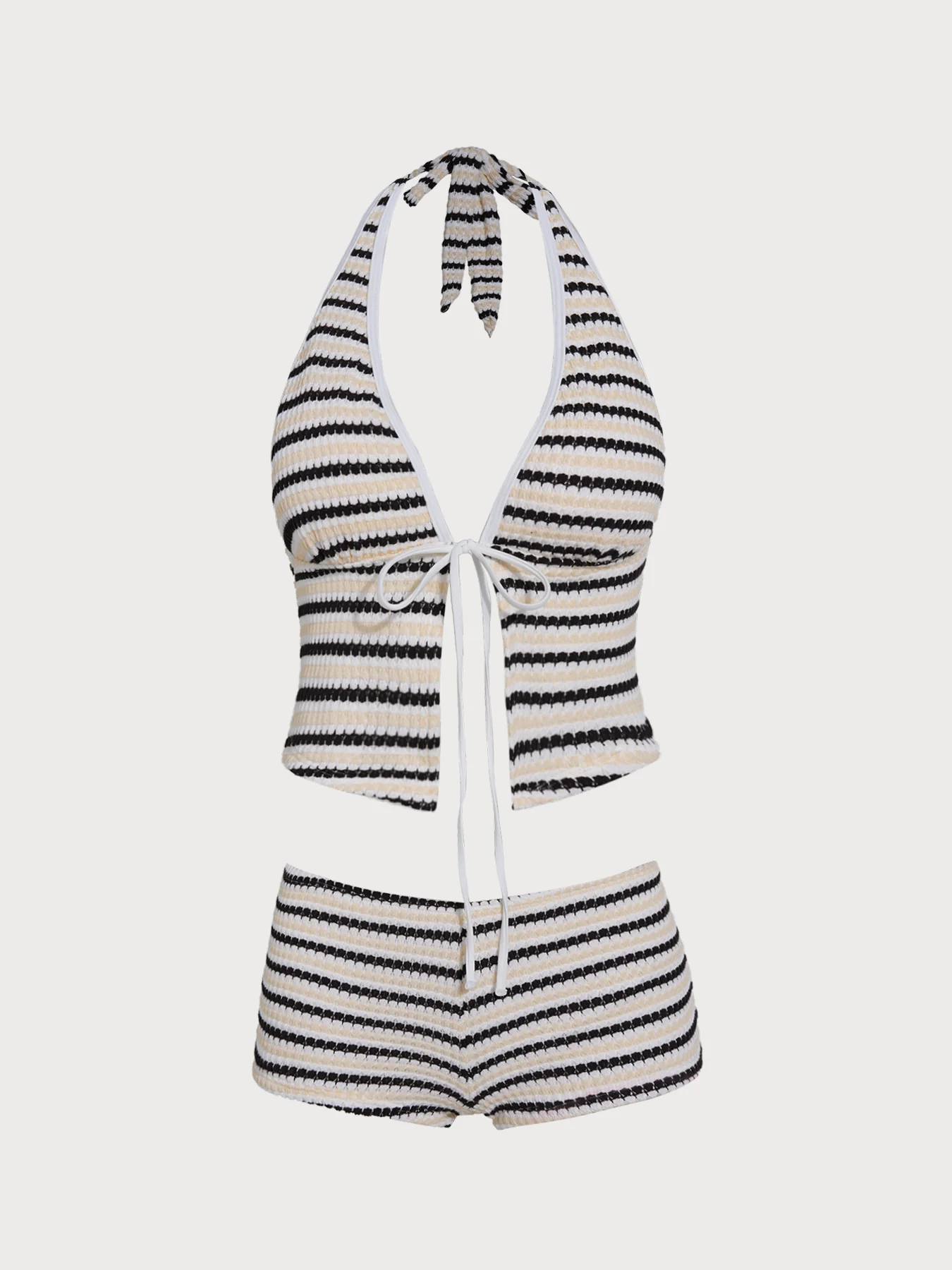 Multi Retro Striped Tie Front Tankini Set - Image 7