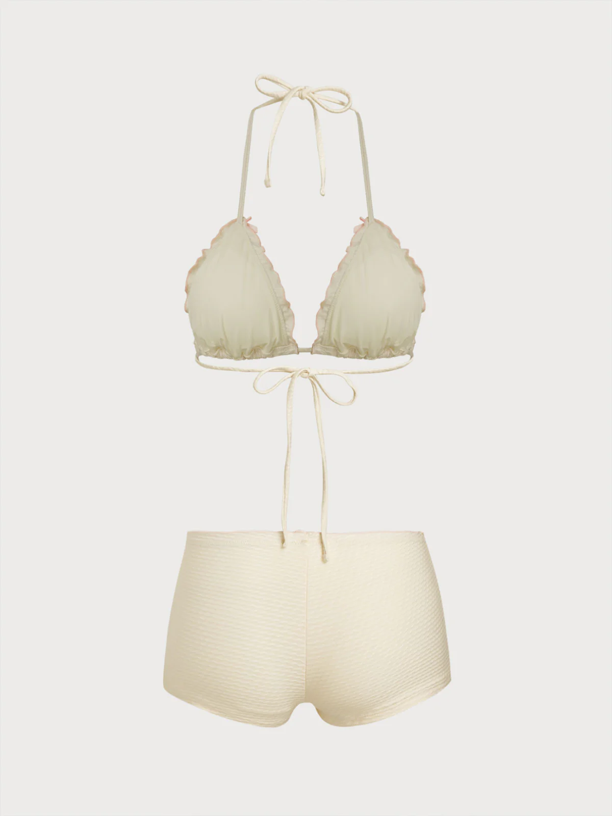 Off White Contrast Bow Shorts Bikini Set - Image 3