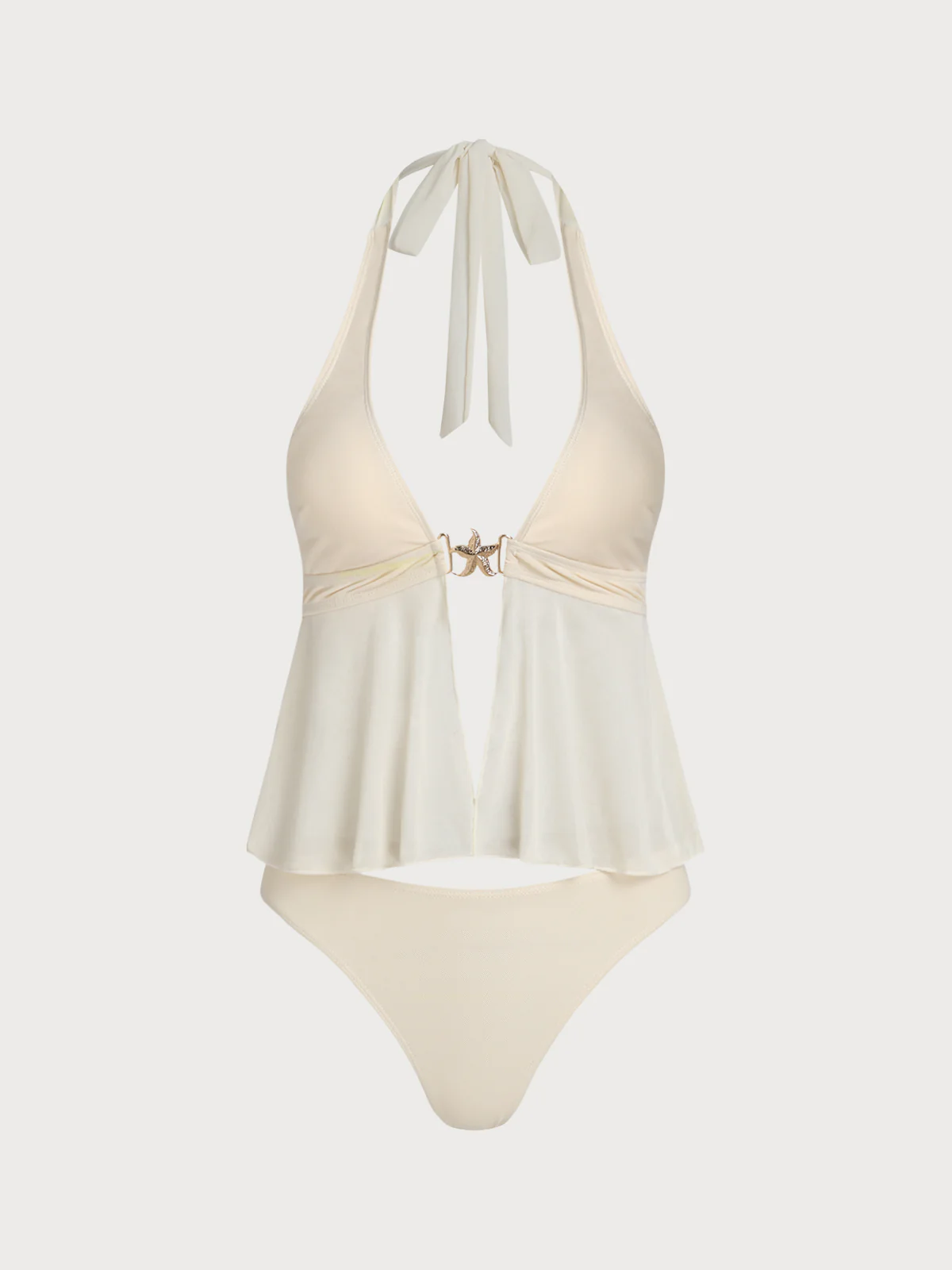 Off White Mesh Starfish Decorated Tankini Set - Image 7
