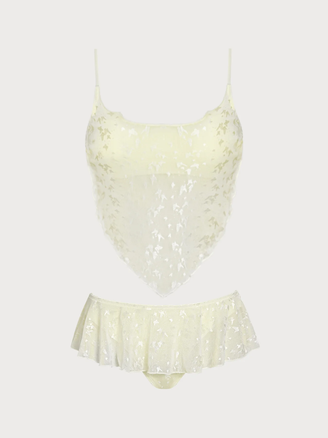 Off White Sheer Mesh Lace Butterfly Tankini Set - Image 7