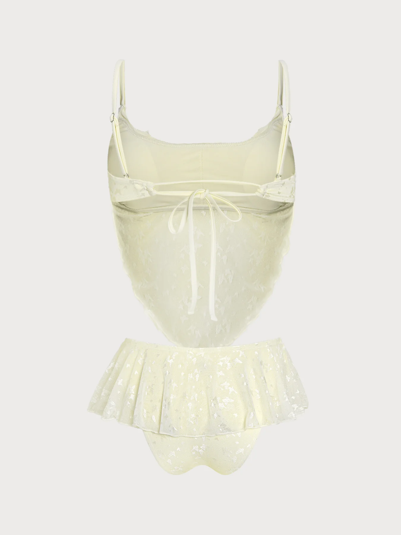 Off White Sheer Mesh Lace Butterfly Tankini Set - Image 8
