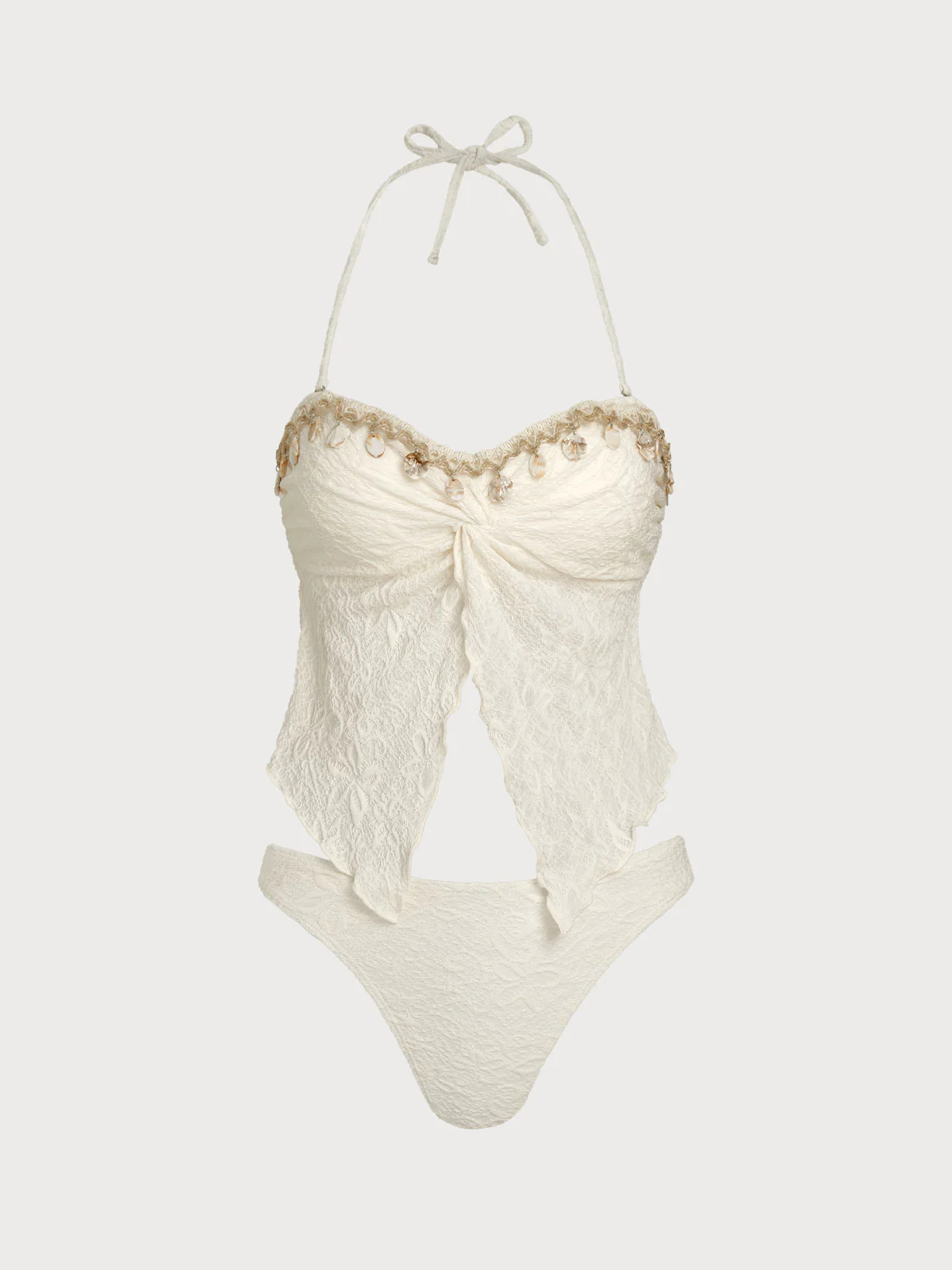 Off White Twisted Shell Trim Tankini Set - Image 6