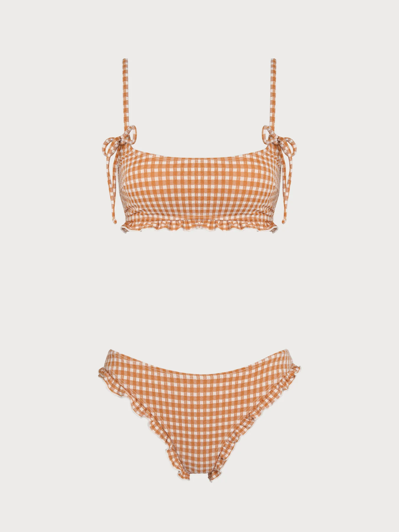 Orange Bandeau Plaid Ruffle Bikini Set - Image 2