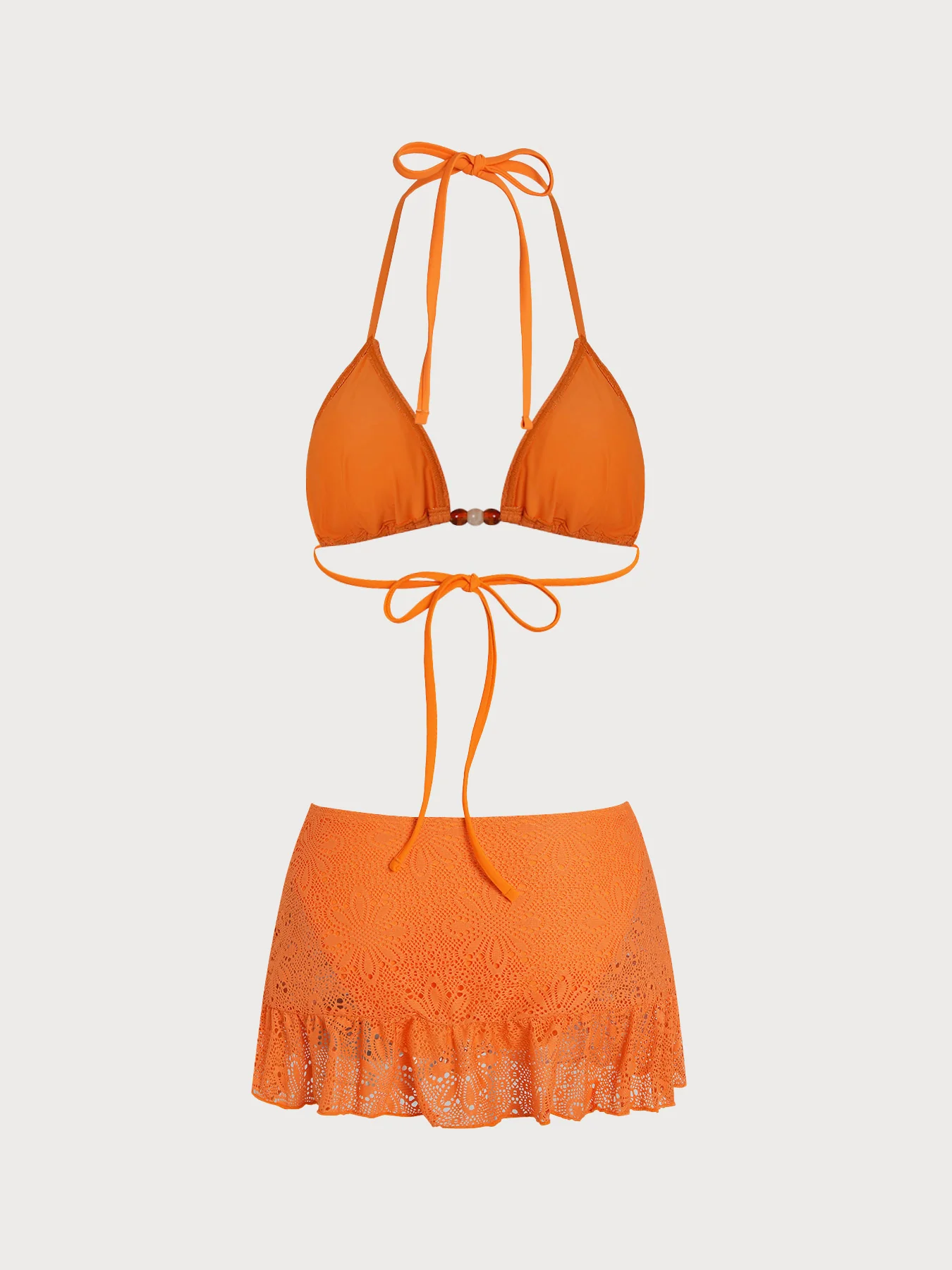 Orange Beaded Floral Skirted Bikini Set - Image 9