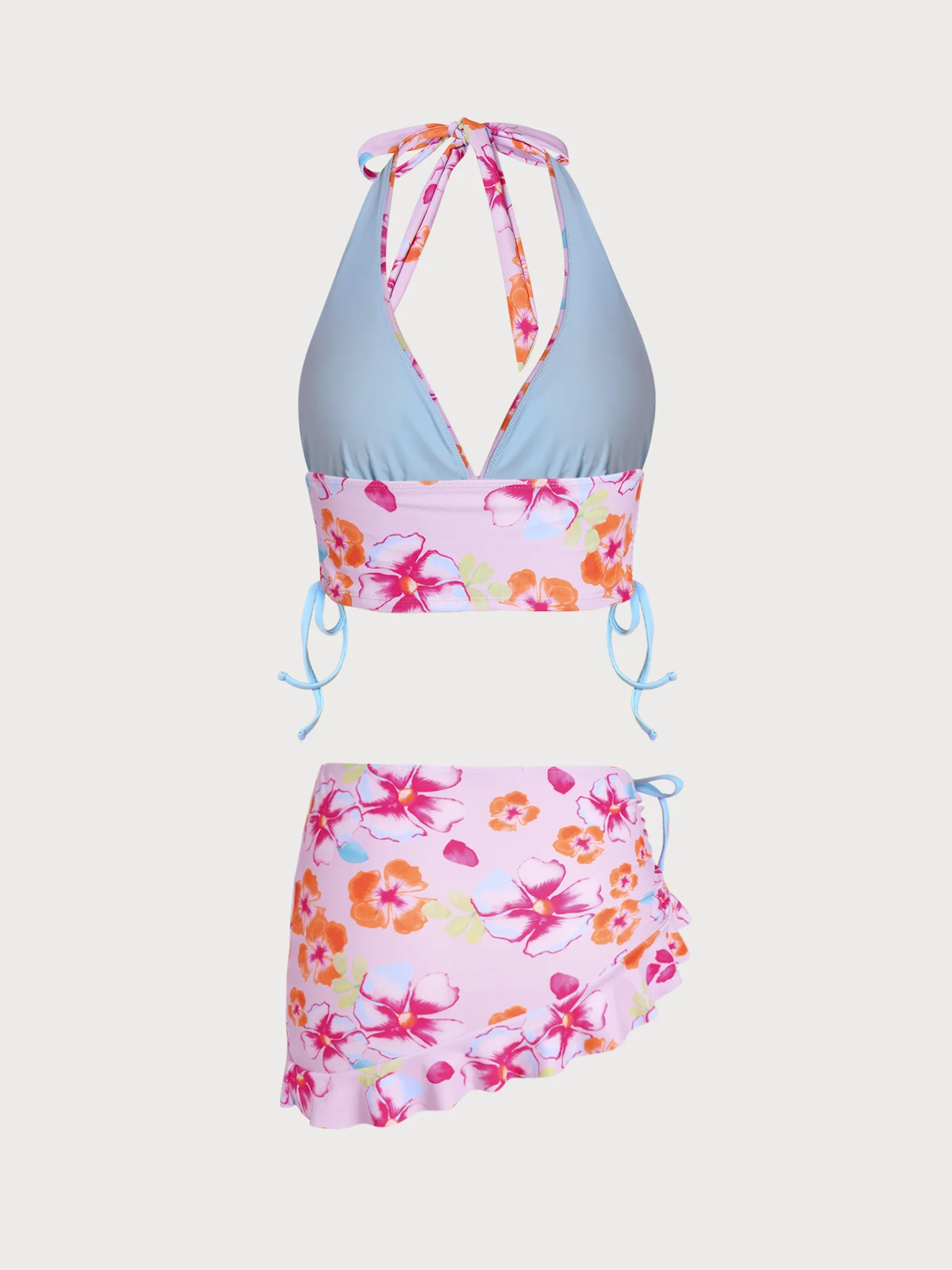 Orange Floral Contrast Tankini Three-Piece Set - Image 21