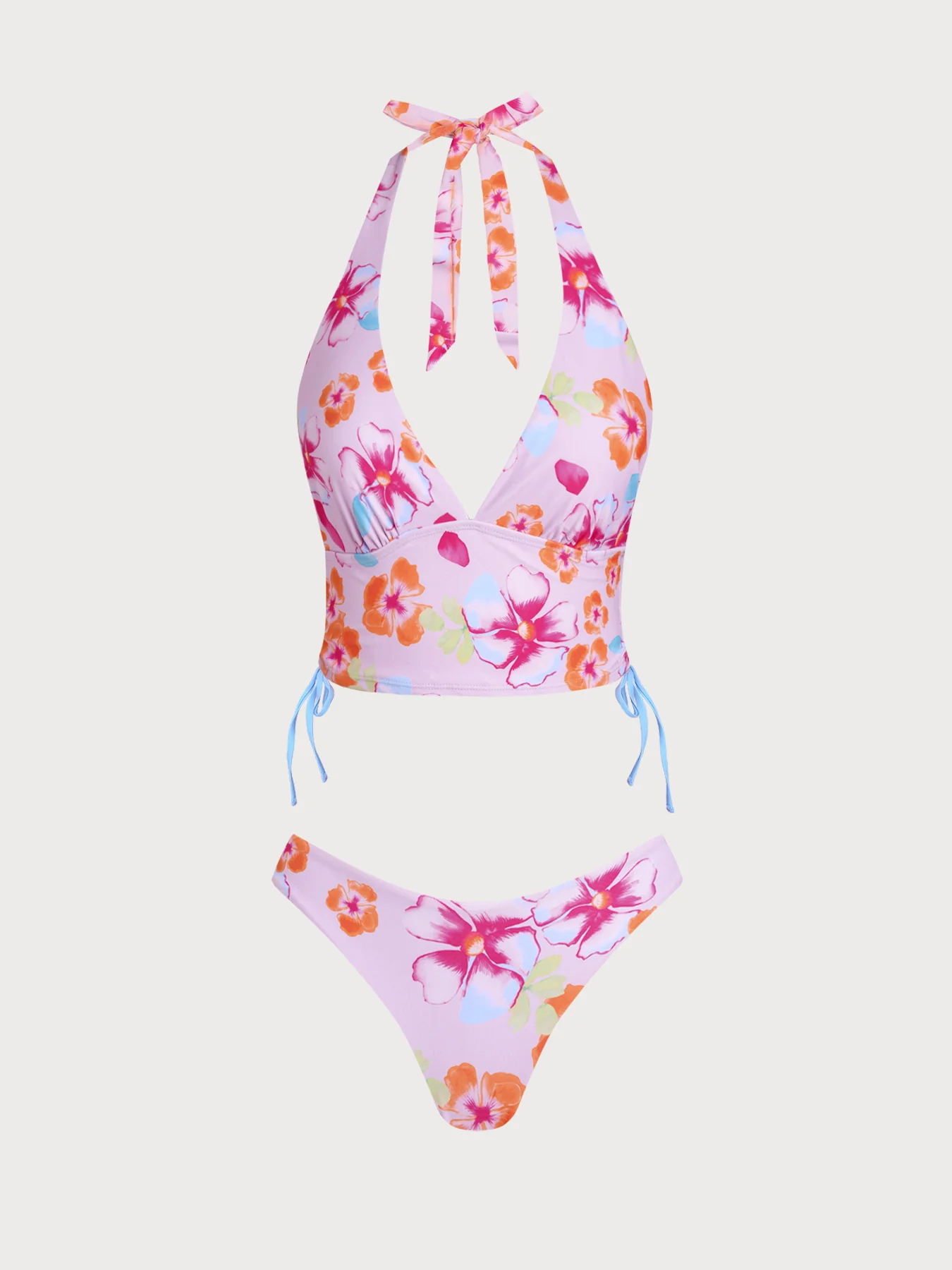 Orange Floral Contrast Tankini Three-Piece Set - Image 22