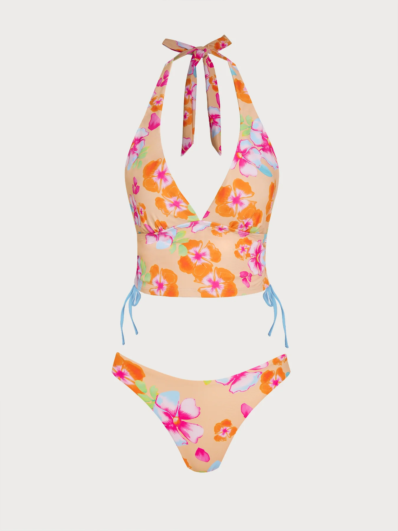 Orange Floral Contrast Tankini Three-Piece Set - Image 9