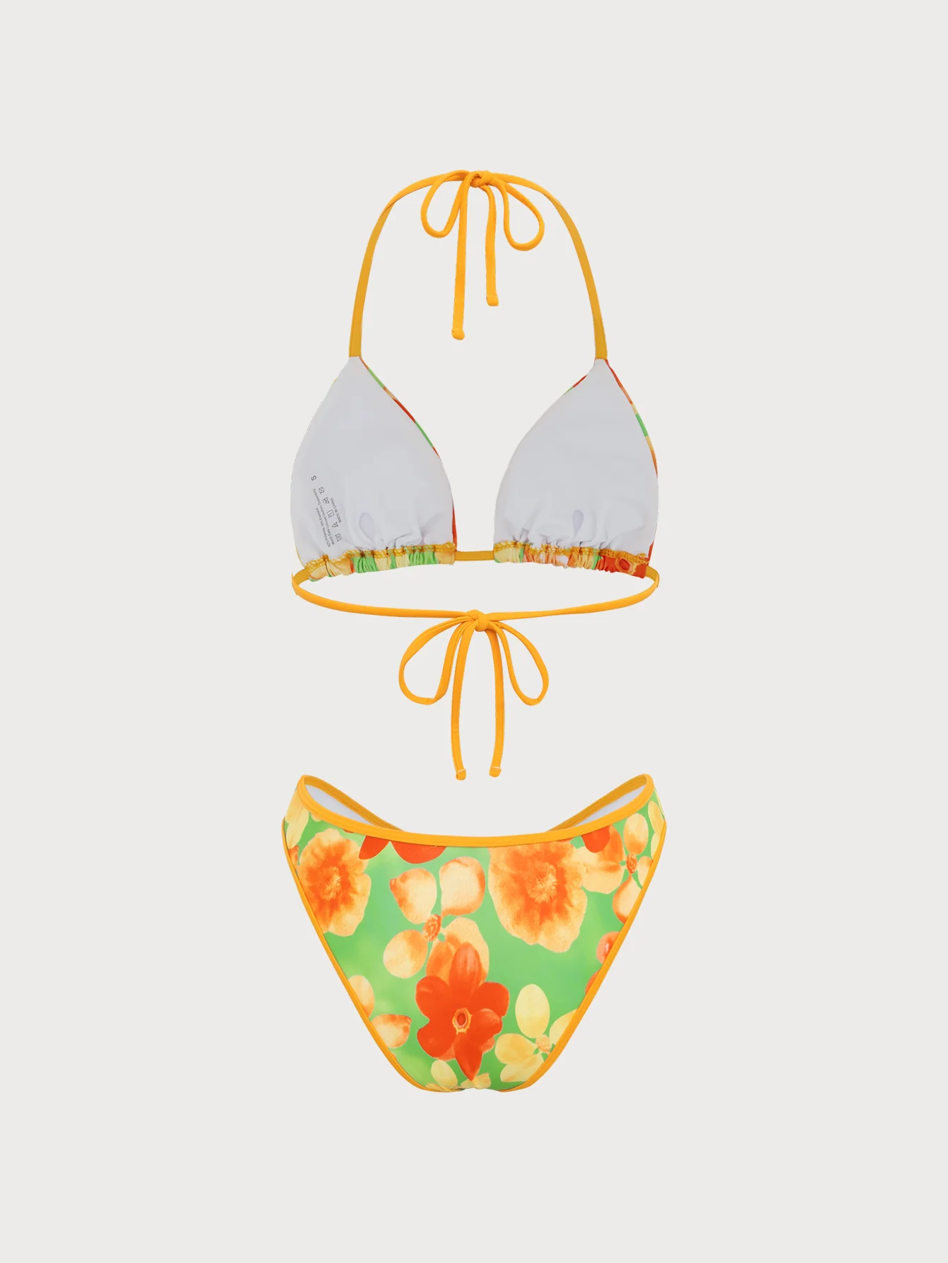Orange Floral Print Contrast Bikini Set - Image 2