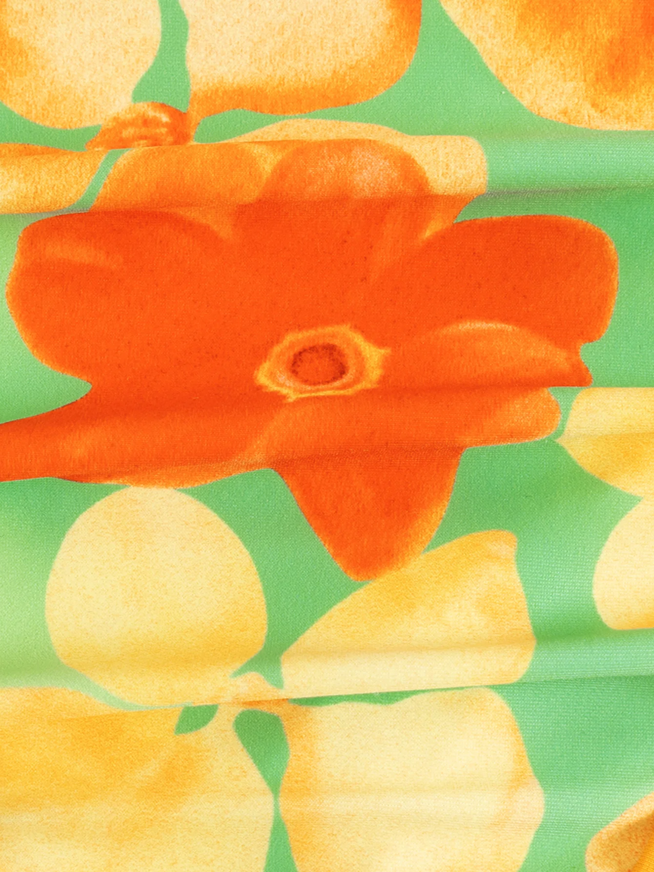 Orange Floral Print Contrast Bikini Set - Image 3