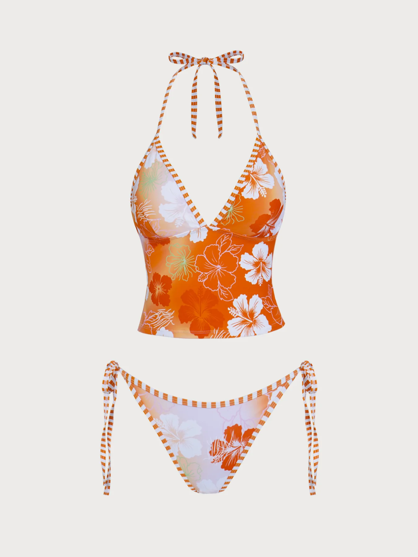 Orange Floral Printed Halter Tankini Set - Image 6