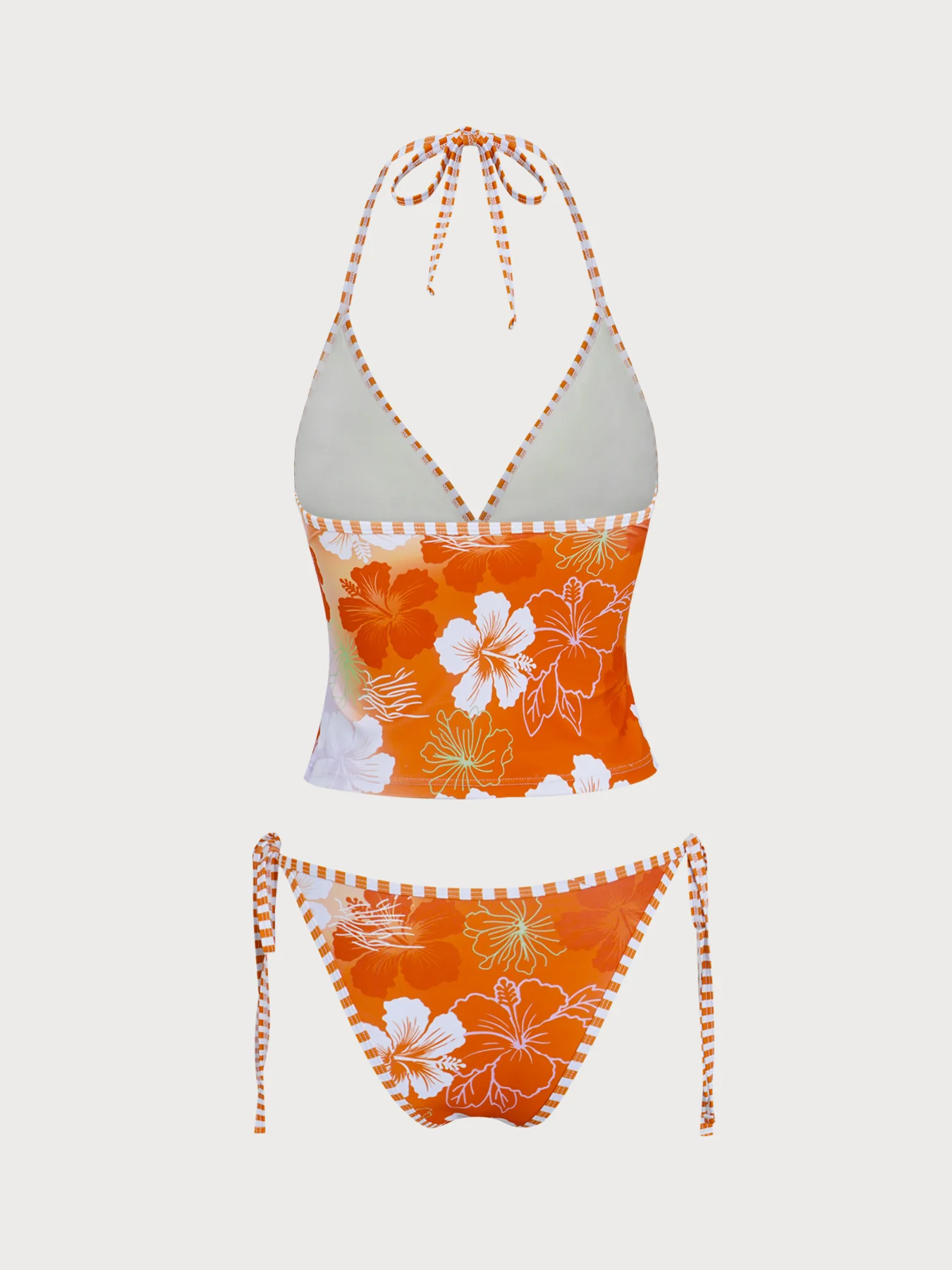 Orange Floral Printed Halter Tankini Set - Image 7
