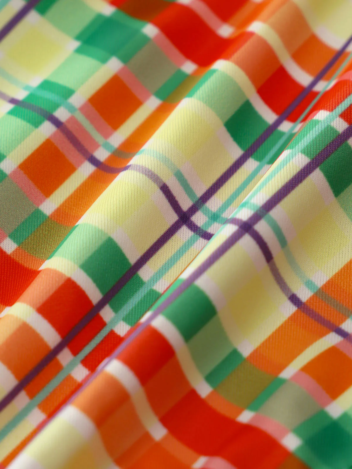 Orange Polyester Knitted Plaid Print Tankini Set - Image 9