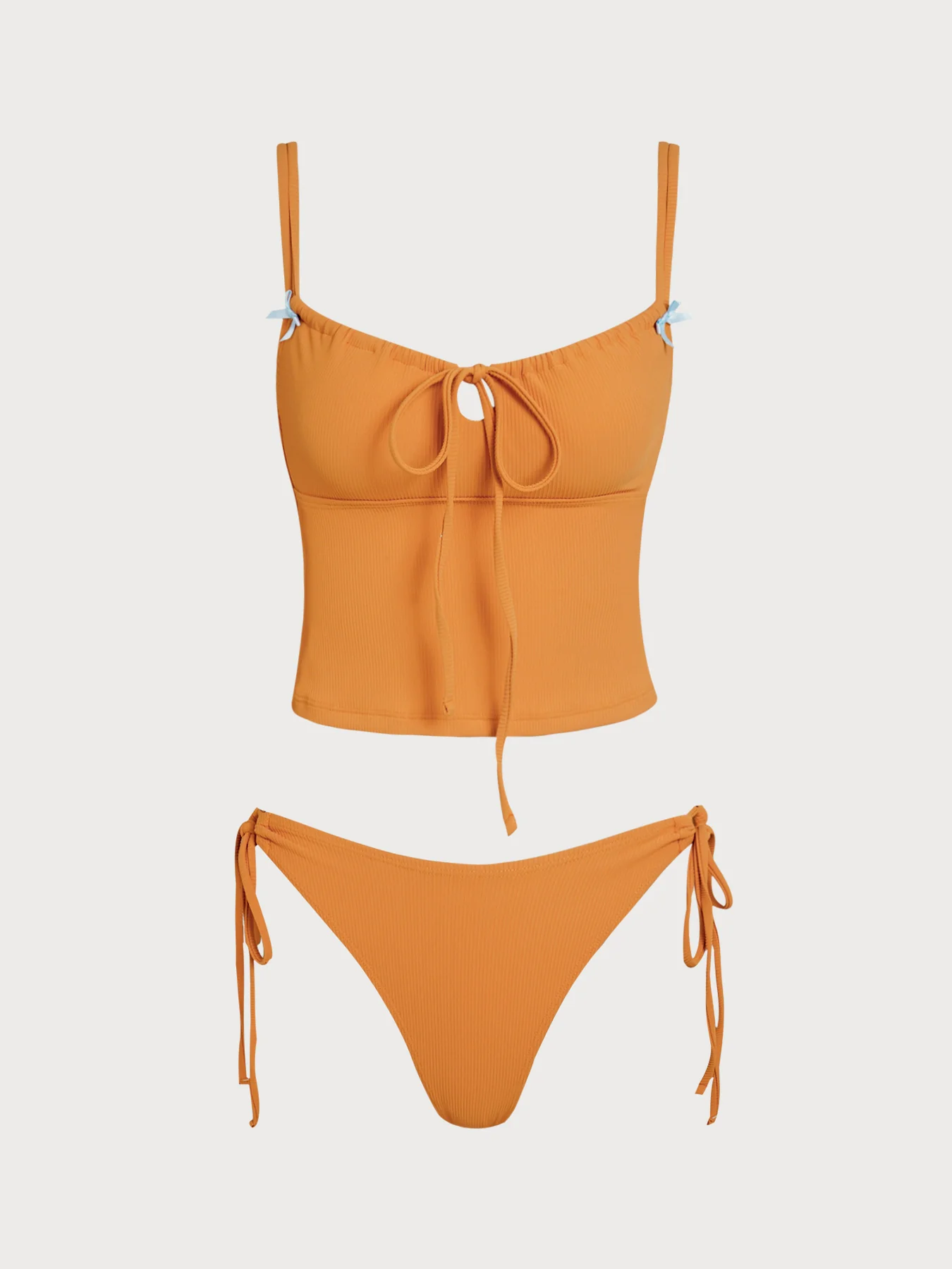 Orange Striped Tie Front Tankini Set - Image 6