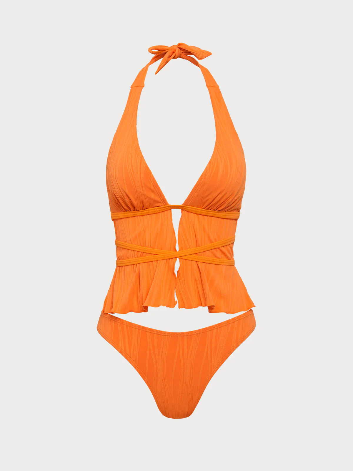Orange V-Neck Tie Front Tankini Set - Image 6