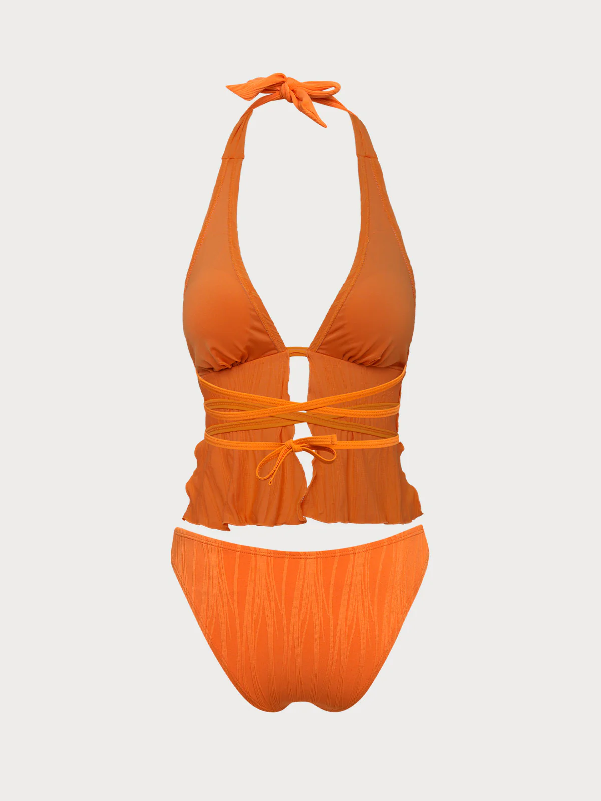 Orange V-Neck Tie Front Tankini Set - Image 7