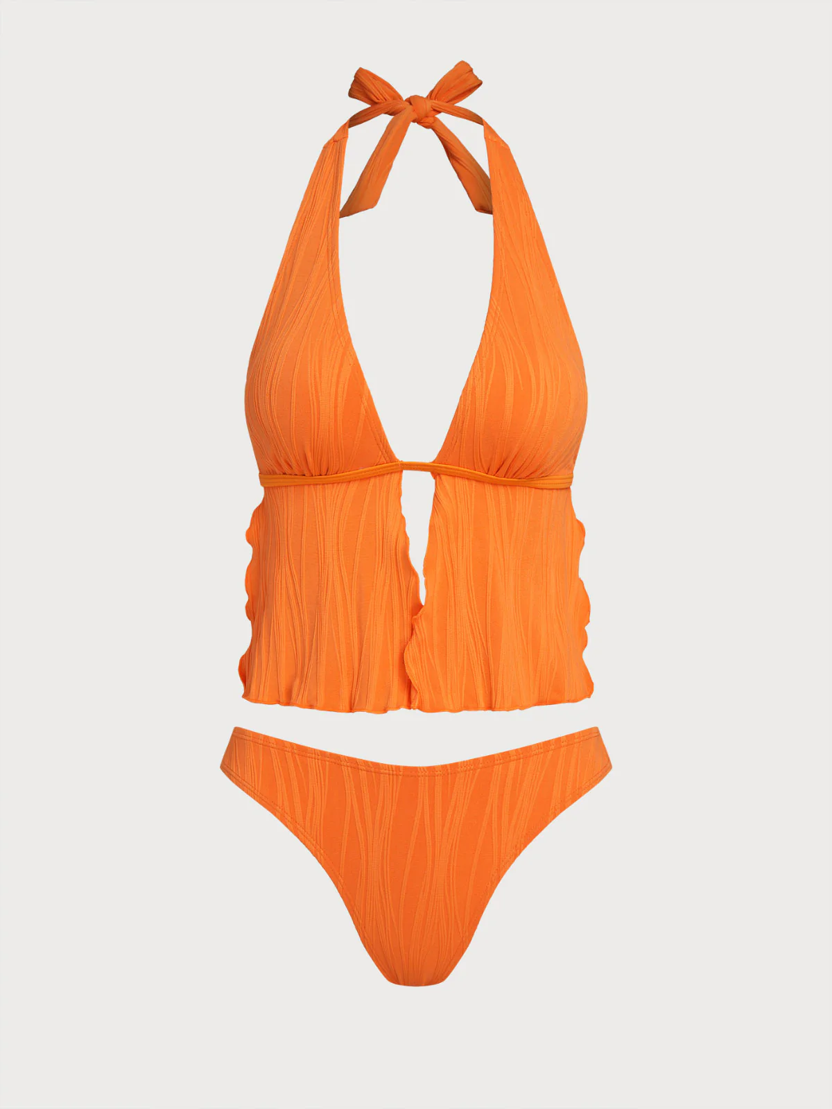 Orange V-Neck Tie Front Tankini Set - Image 8