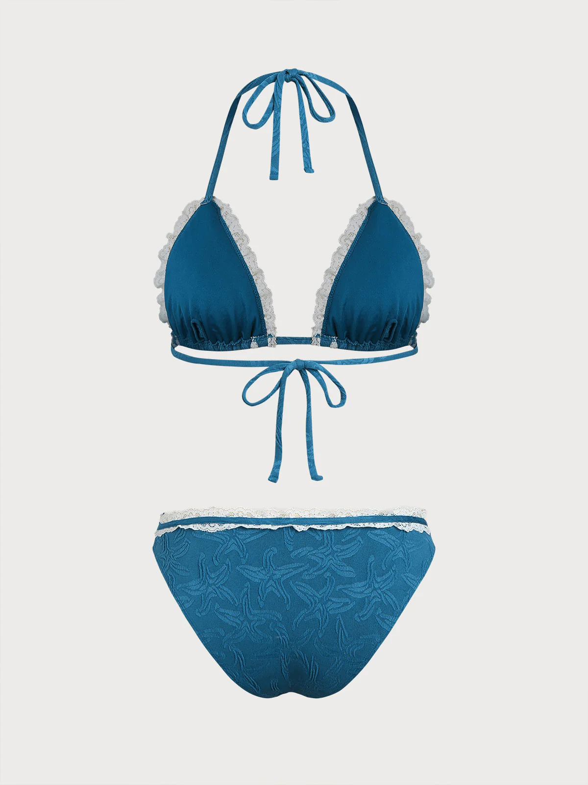 Peacock Blue Geometric Contrast Bikini Set - Image 7