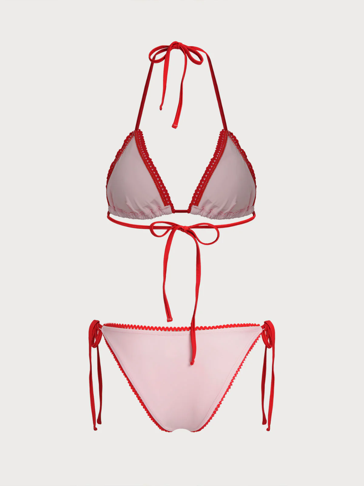 Pink Contrast Color Embroidered Cherry Bikini Set - Image 3