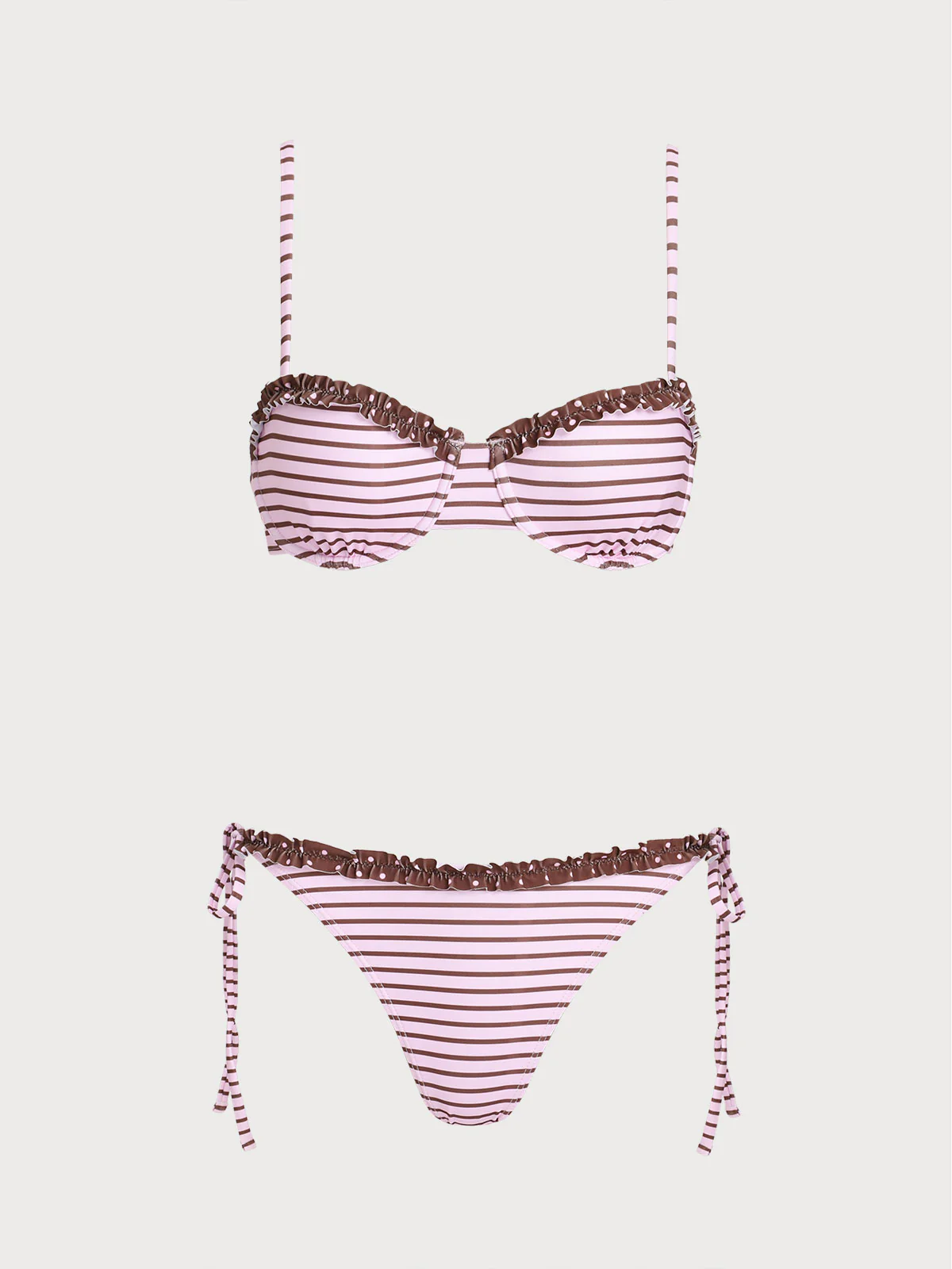 Pink Contrast Lace Underwire Bikini Set - Image 6