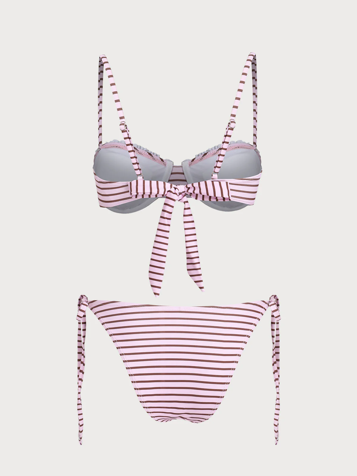 Pink Contrast Lace Underwire Bikini Set - Image 7