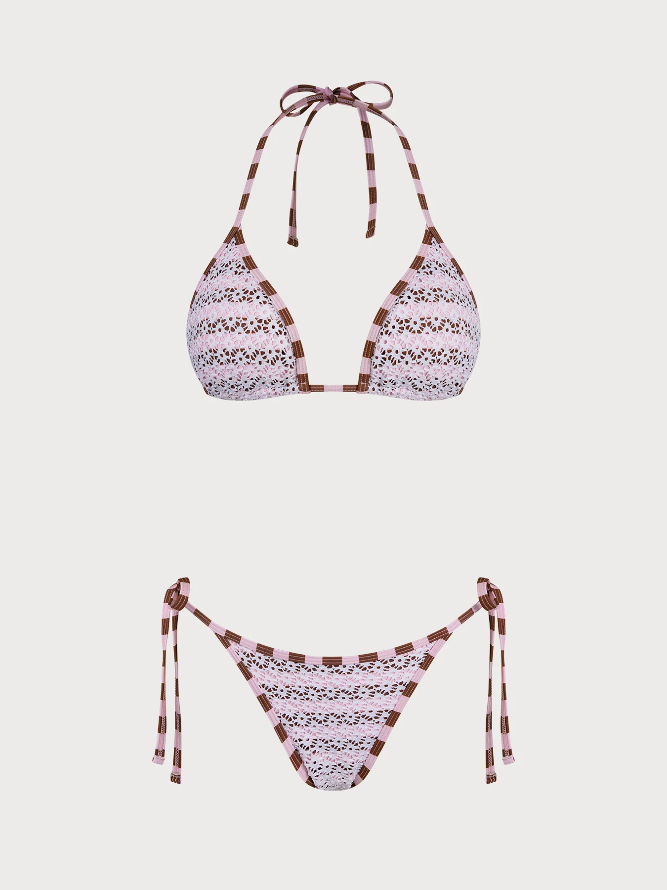 Pink Contrast Plaid Textured Bikini Set - Image 7