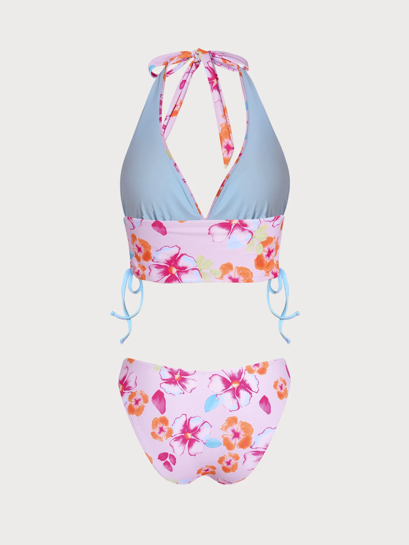 Pink Floral Contrast Tankini Three-Piece Set - Image 12
